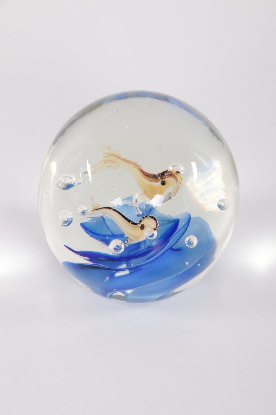 Glass Aquarium Paperweight with Fishes
