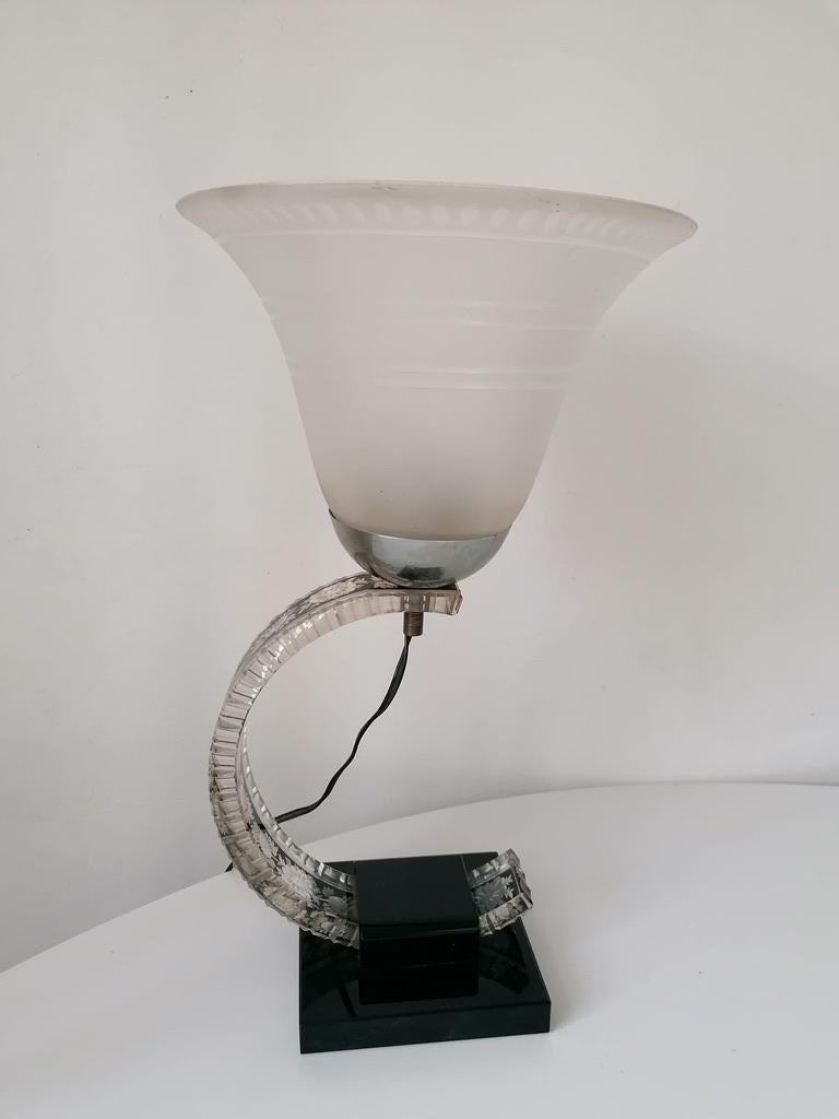 Glasglas-Tischlampe im Art déco-Stil im Angebot 2