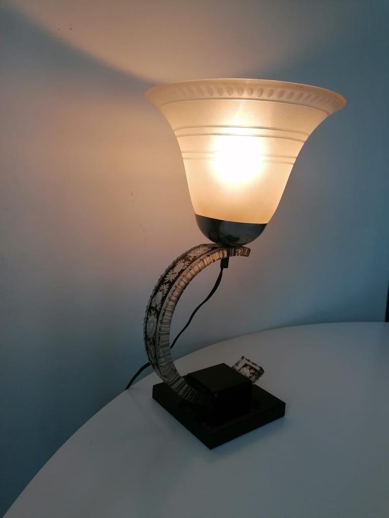 Glasglas-Tischlampe im Art déco-Stil im Angebot 3
