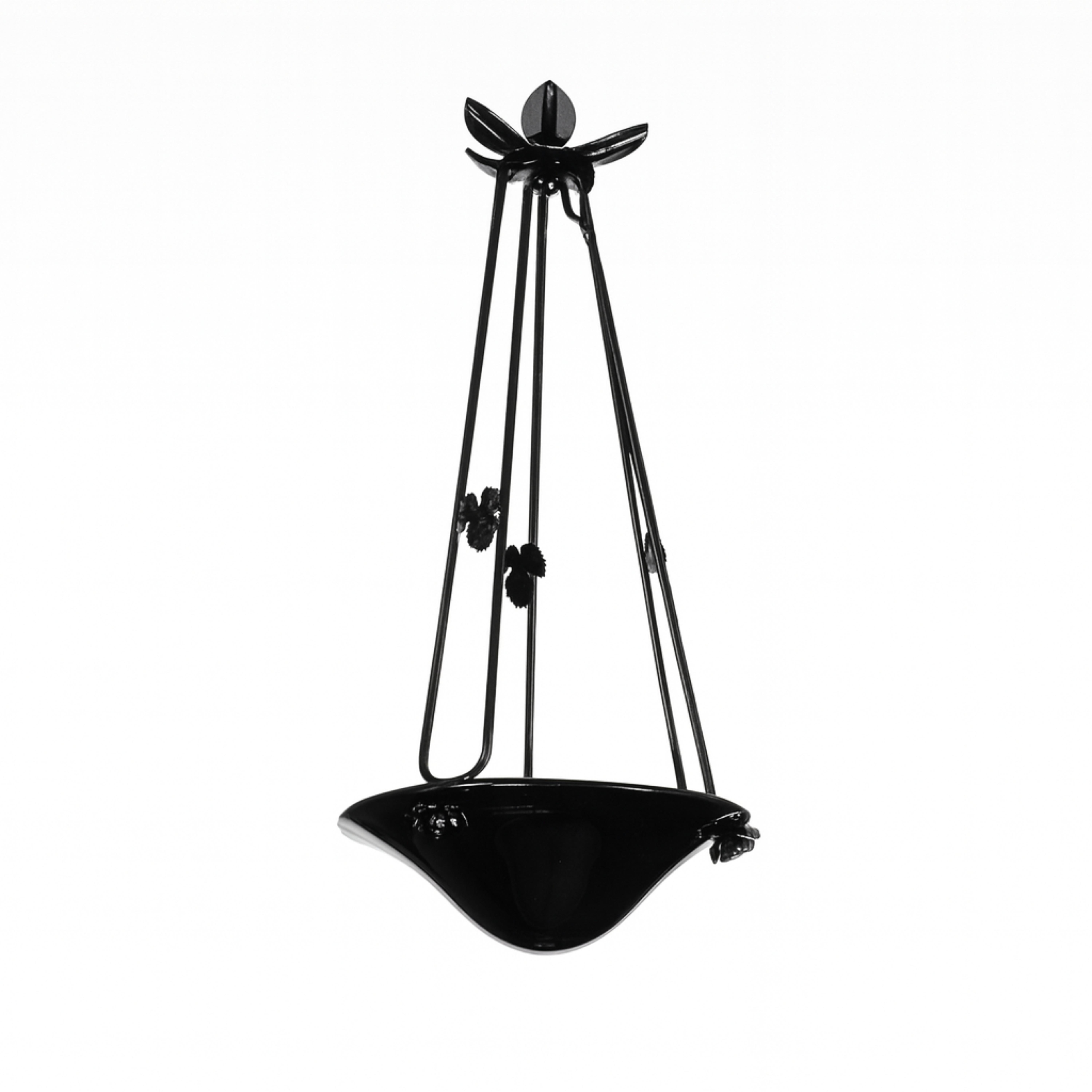 Art nouveau Glass Art Nouveau Black Lacquer Chandelier, Ceiling Pendant, Early 20th Century en vente