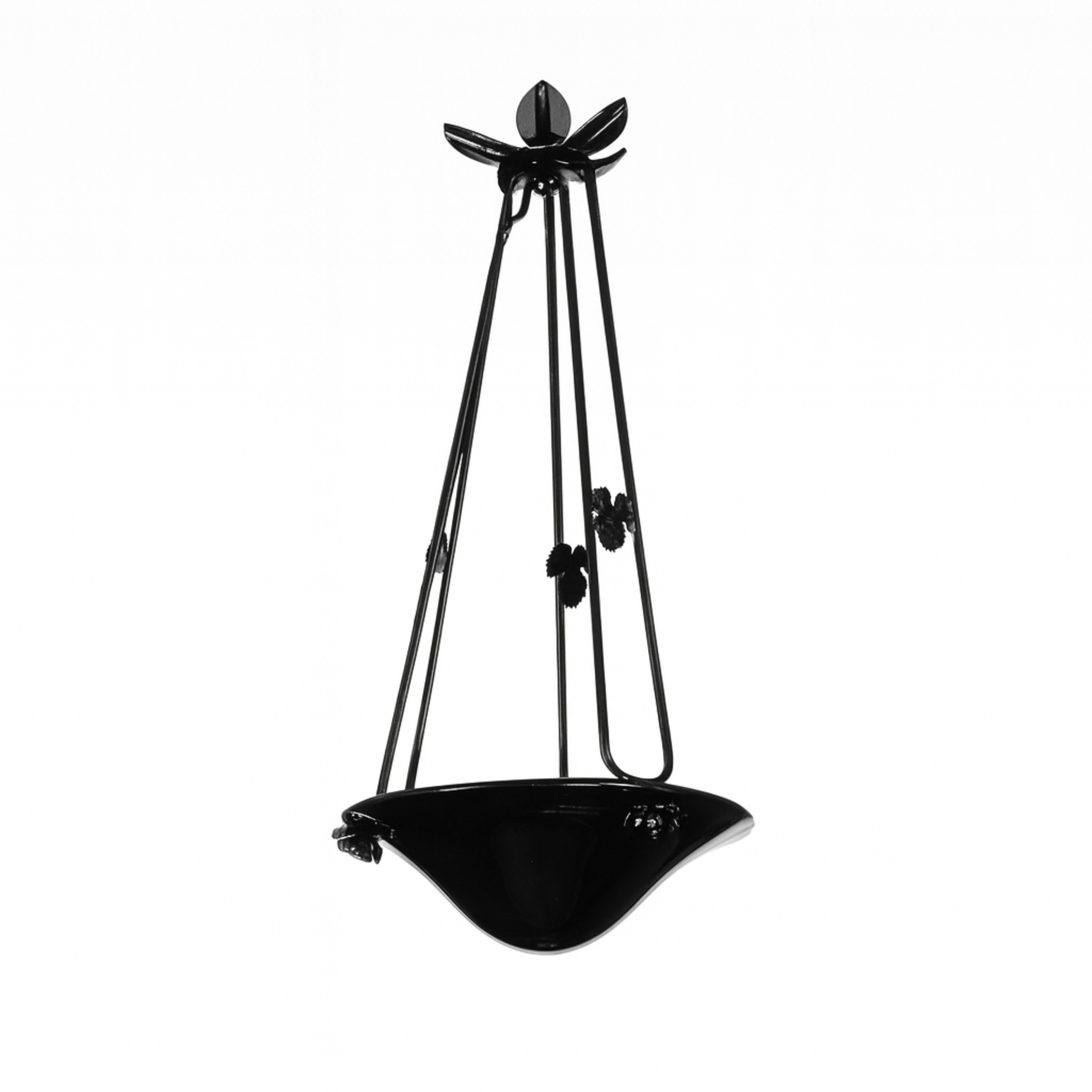 Français Glass Art Nouveau Black Lacquer Chandelier, Ceiling Pendant, Early 20th Century en vente