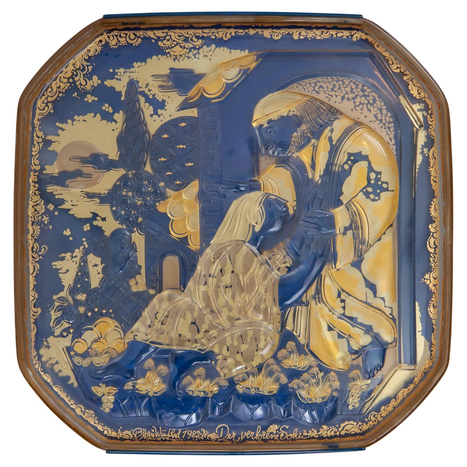 Glass Art Wall Mounted Parable of the Prodigal Son by  Bjorn Wiinblad, Rosenthal For Sale