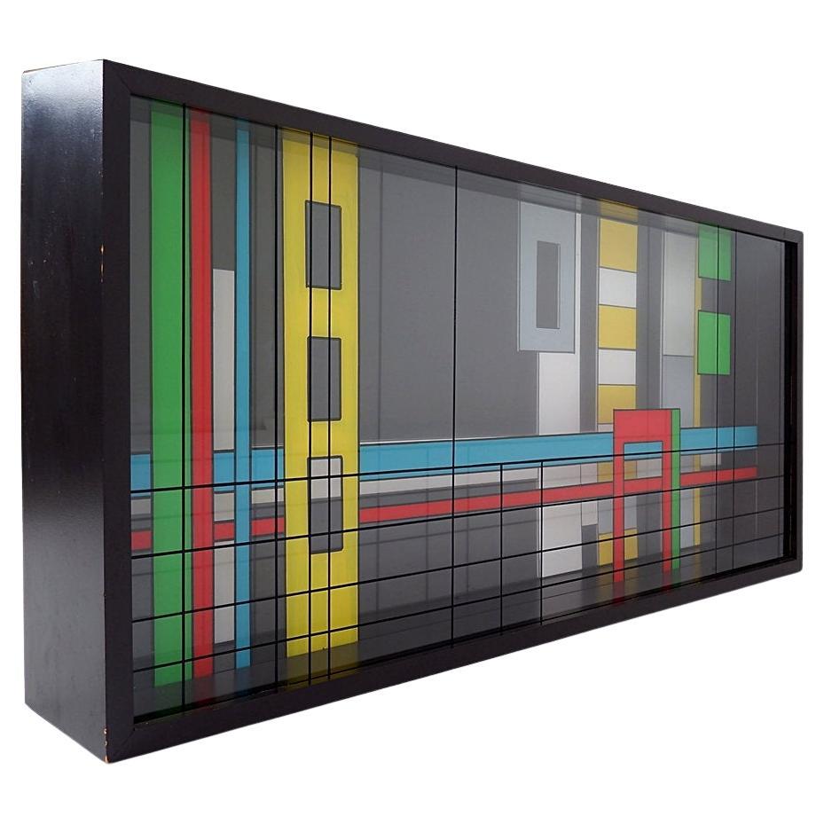 Opera in vetro dell'artista "Barabas" firmata S.Bonnamour" - stile Mondrian