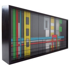 Œuvre de l'artiste verrier Barabas signée S.Bonnamour - style Mondrian