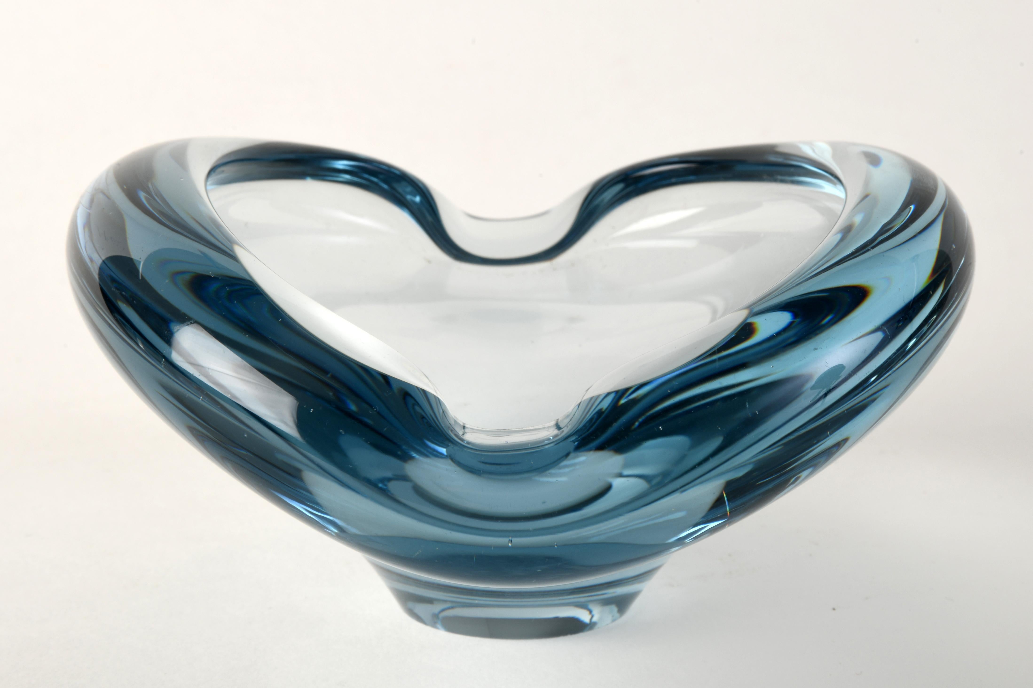 Glass ashtray blue designed by Per Lutken for Holmegaard in Denmark during 60s For Sale 5