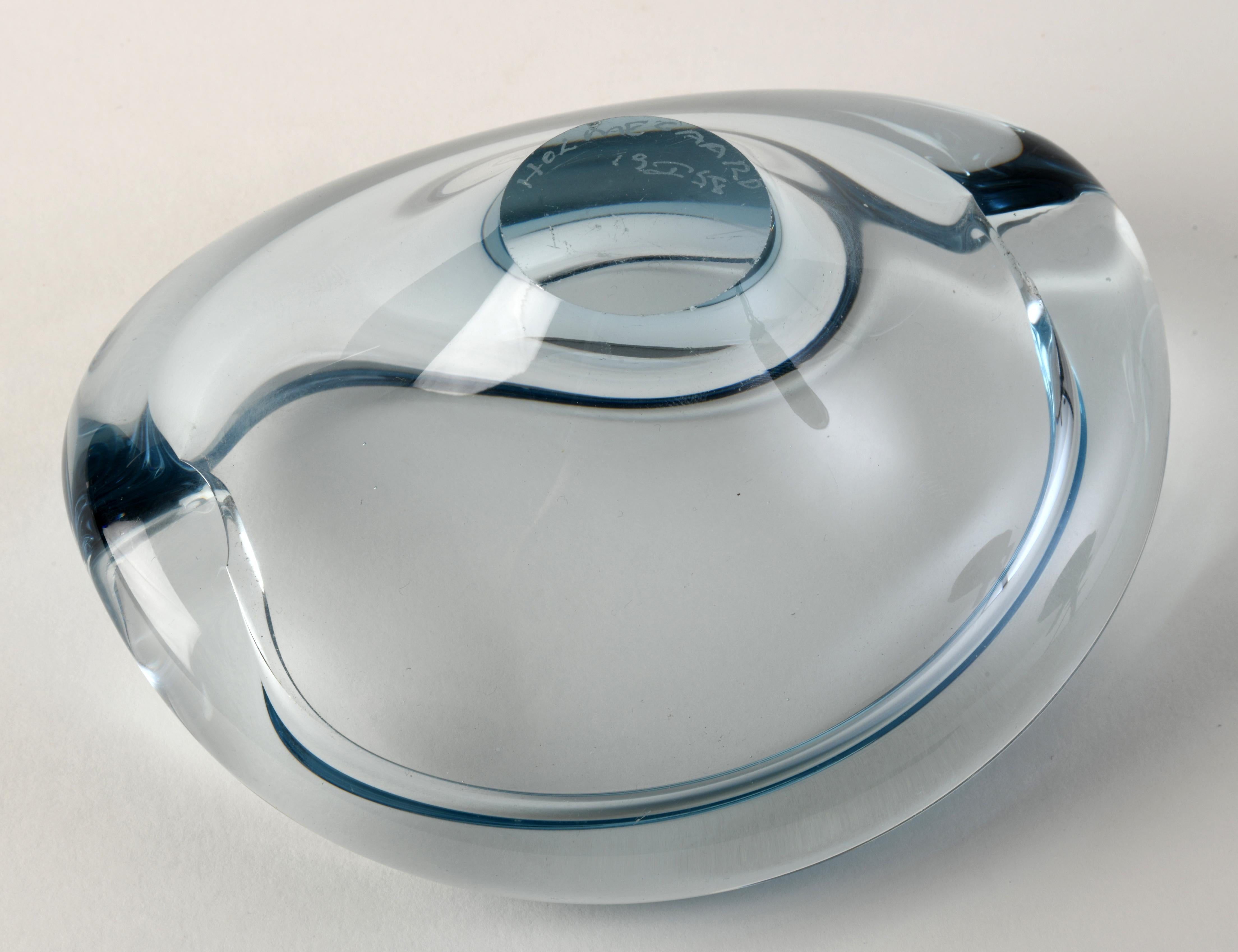 Glass ashtray blue designed by Per Lutken for Holmegaard in Denmark during 60s For Sale 6
