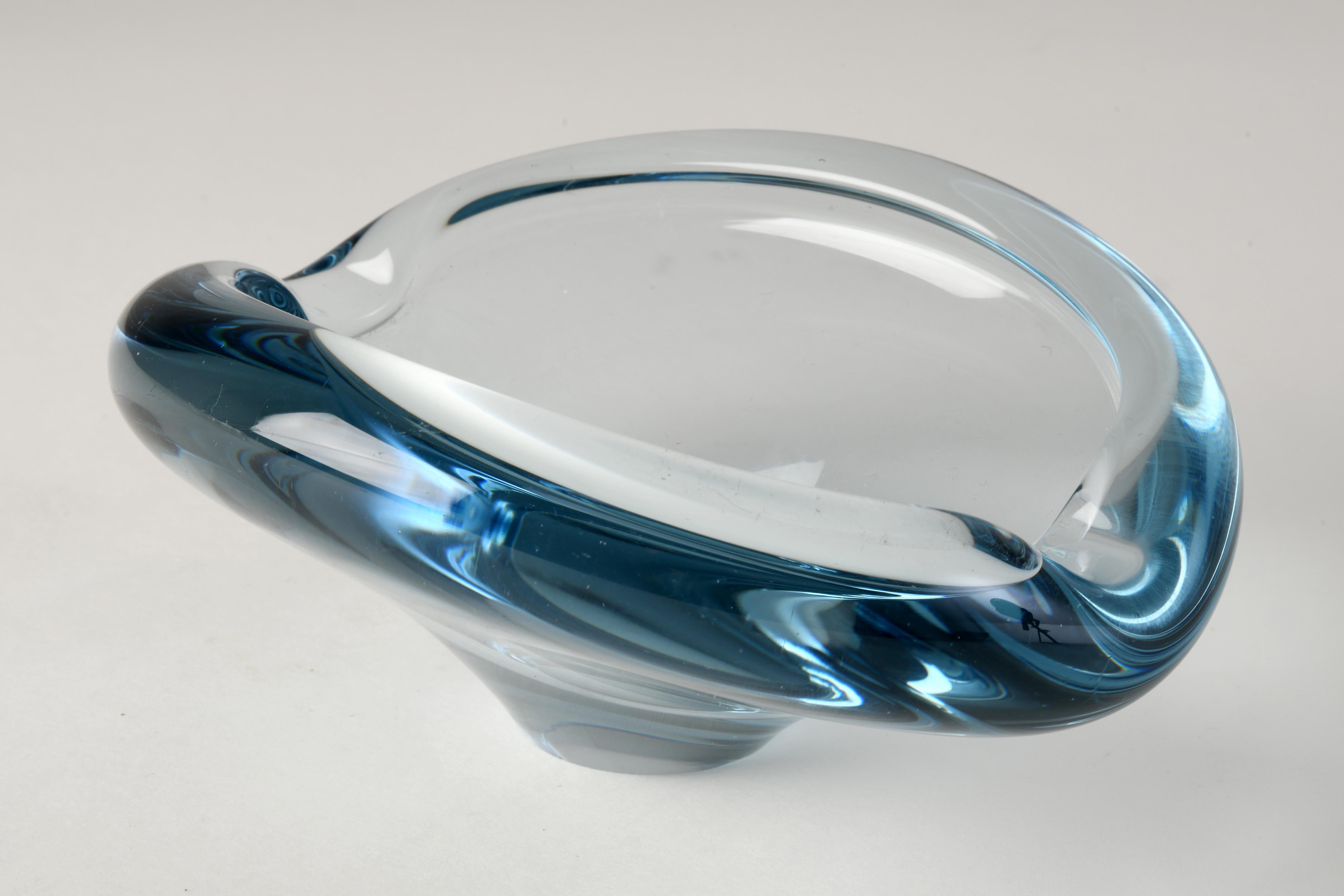 Mid-Century Modern Glass ashtray blue designed by Per Lutken for Holmegaard in Denmark during 60s For Sale