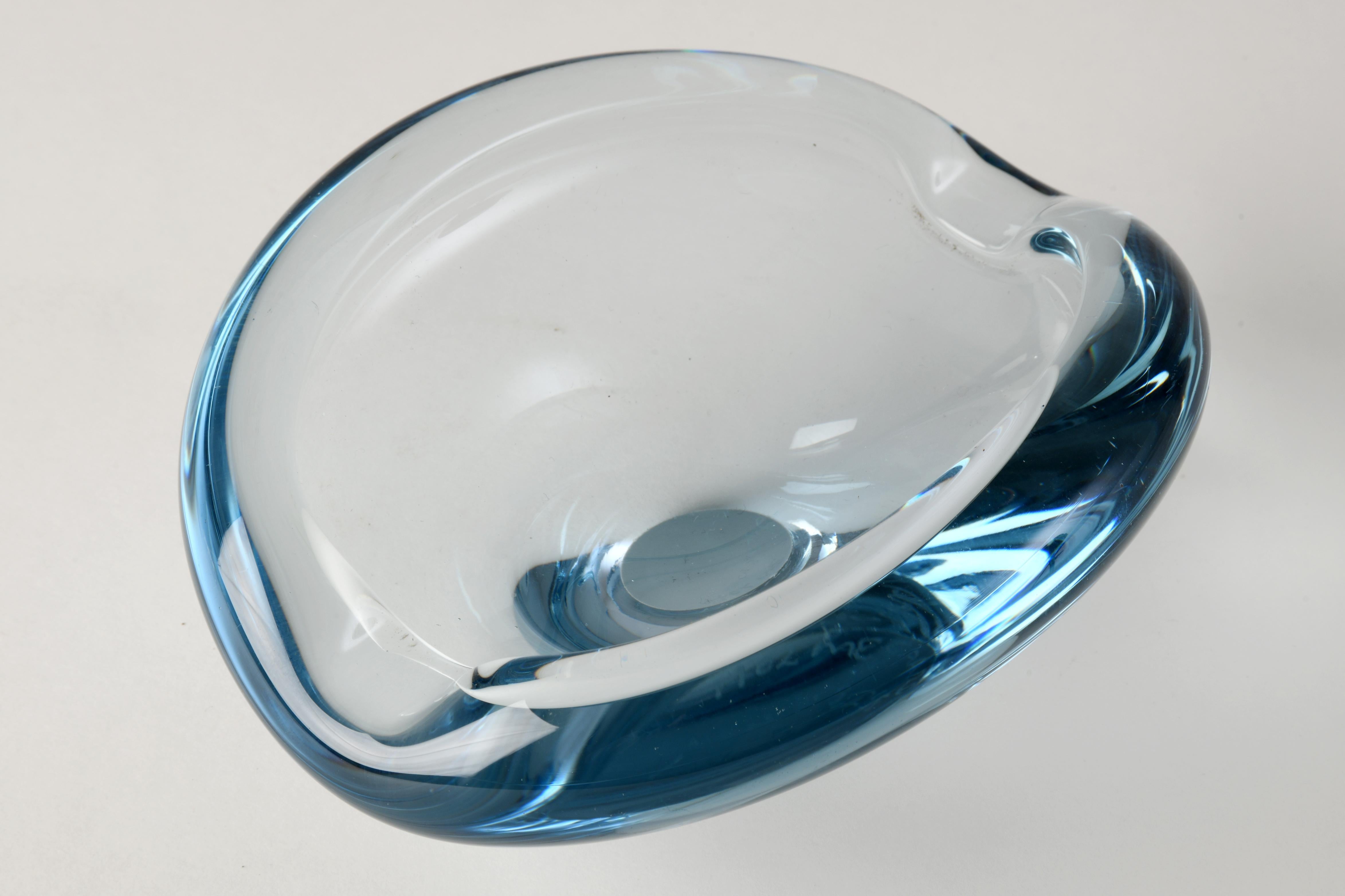 Danish Glass ashtray blue designed by Per Lutken for Holmegaard in Denmark during 60s For Sale