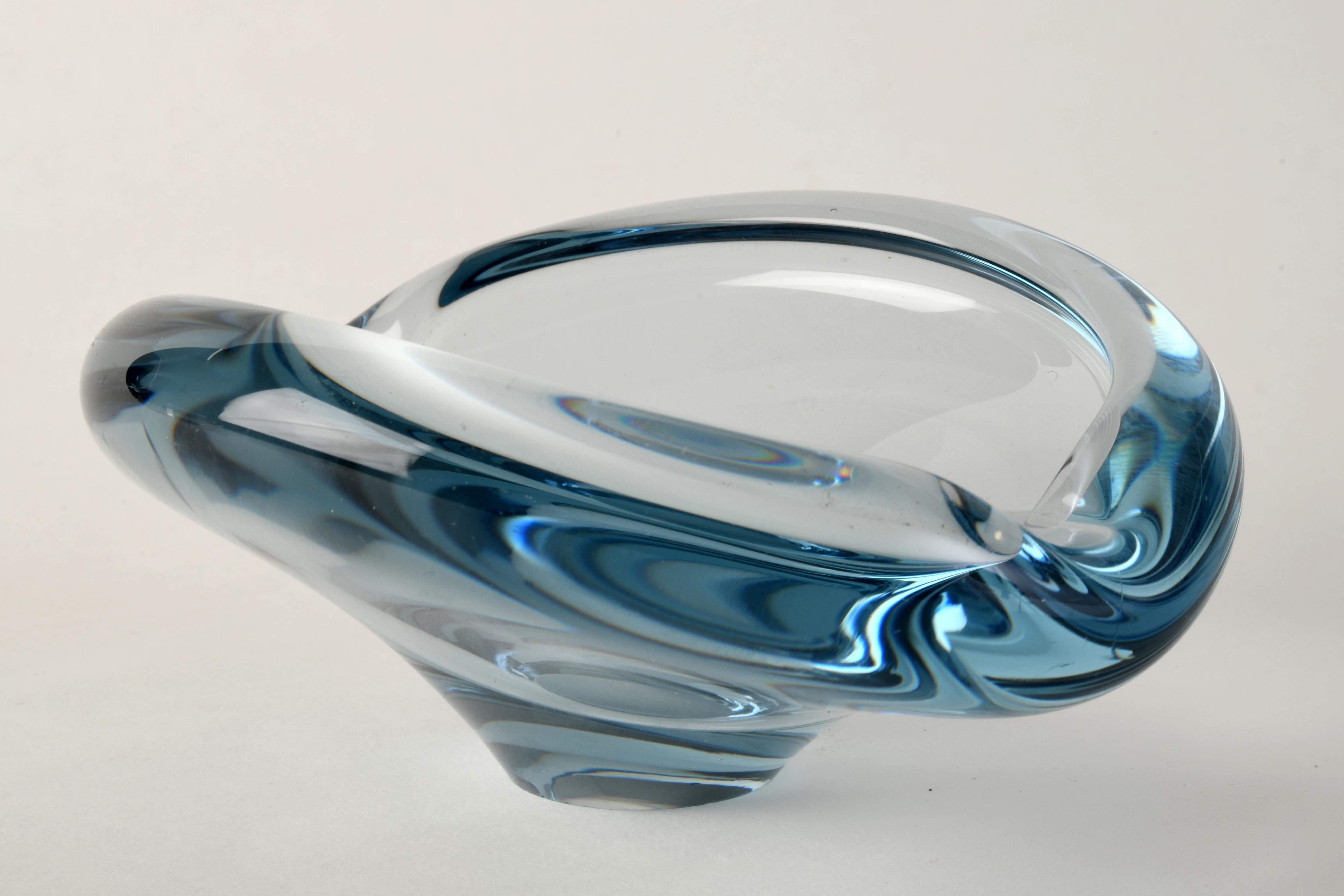 Glass ashtray blue designed by Per Lutken for Holmegaard in Denmark during 60s For Sale 1