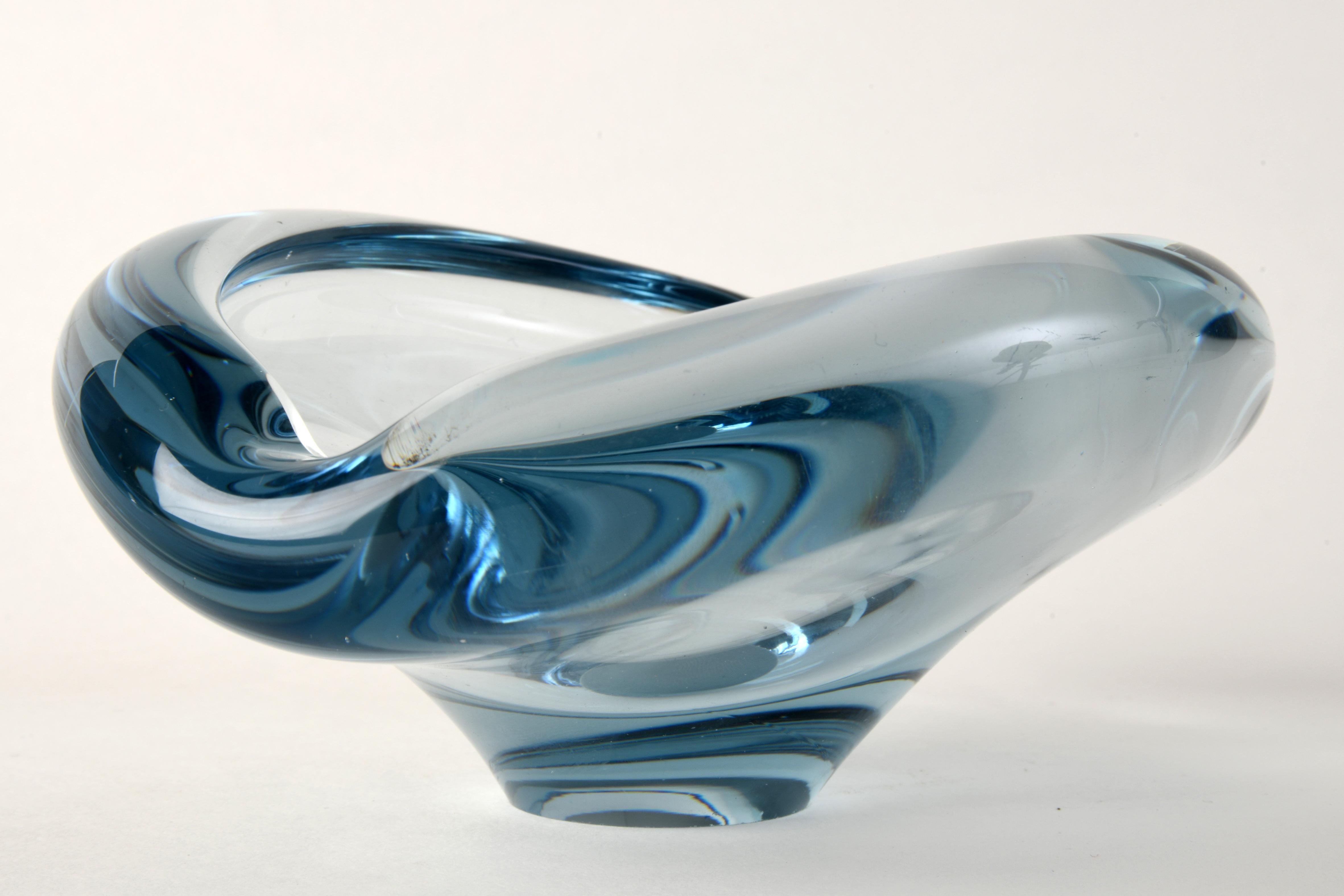 Glass ashtray blue designed by Per Lutken for Holmegaard in Denmark during 60s For Sale 3