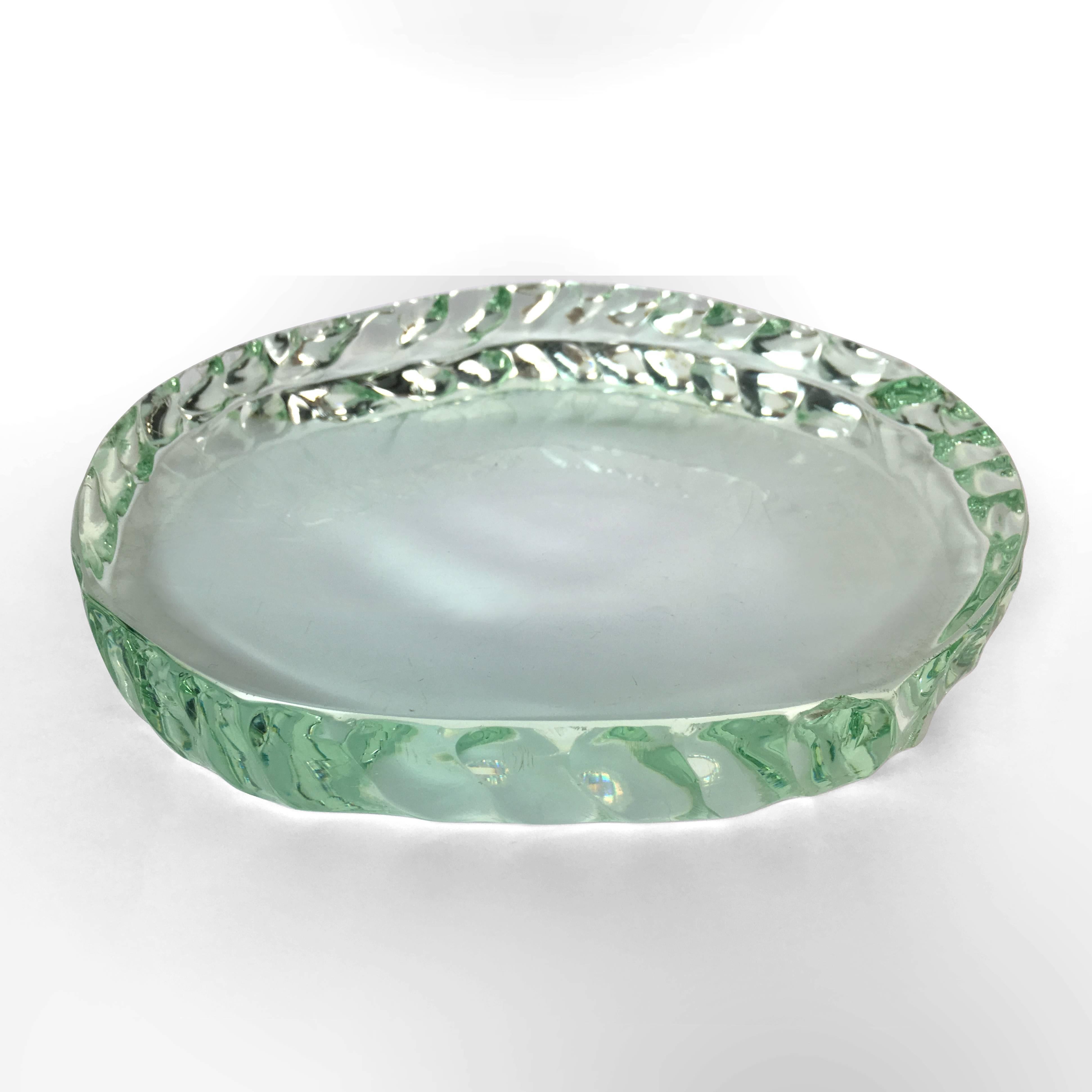 Thick aquamarine glass ashtray (probably by Fontana Arte) made in 1960s.