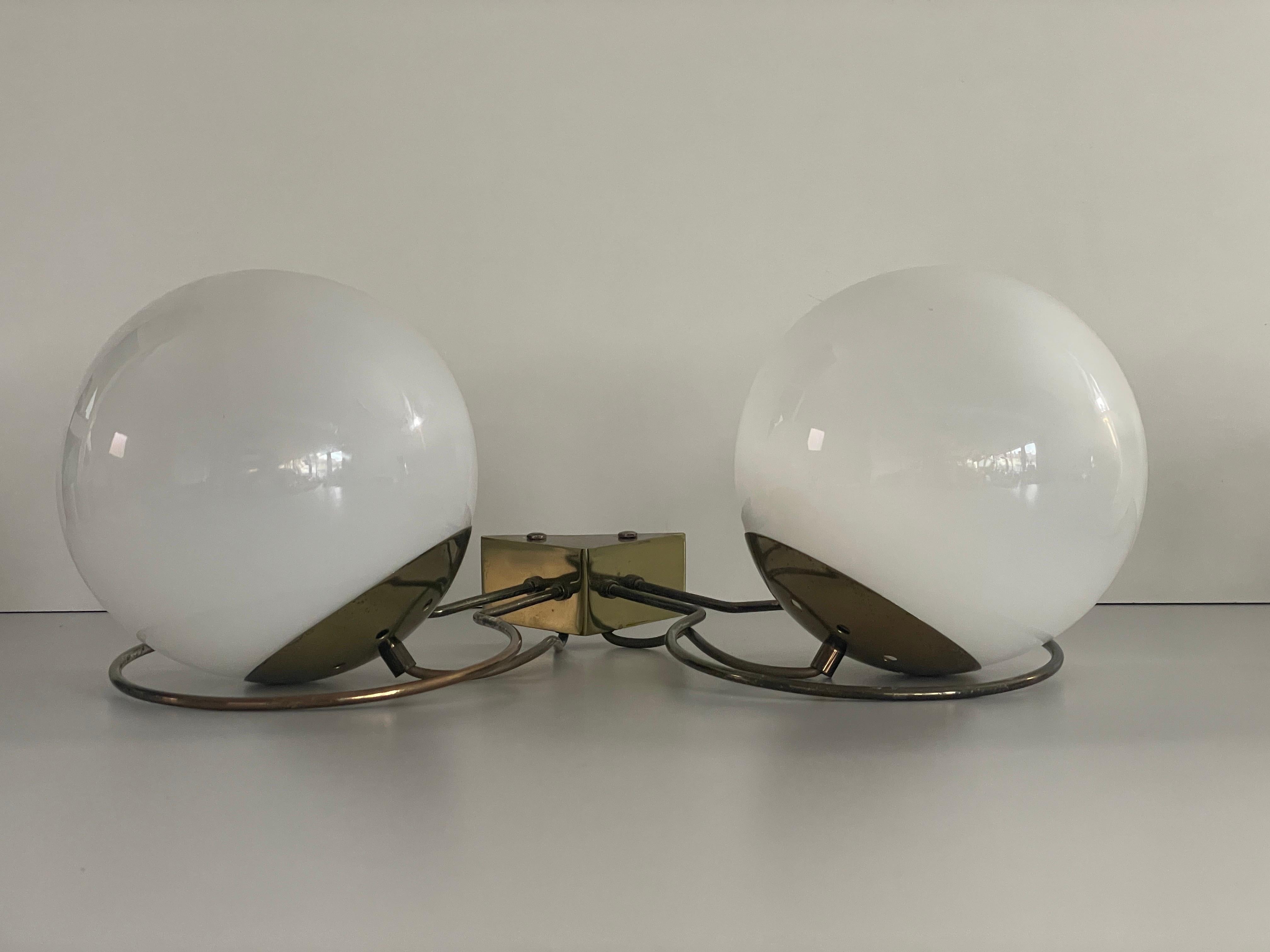 Glass Ball and Brass Sconces by Gino Sarfatti, 1950s, Italy For Sale 5