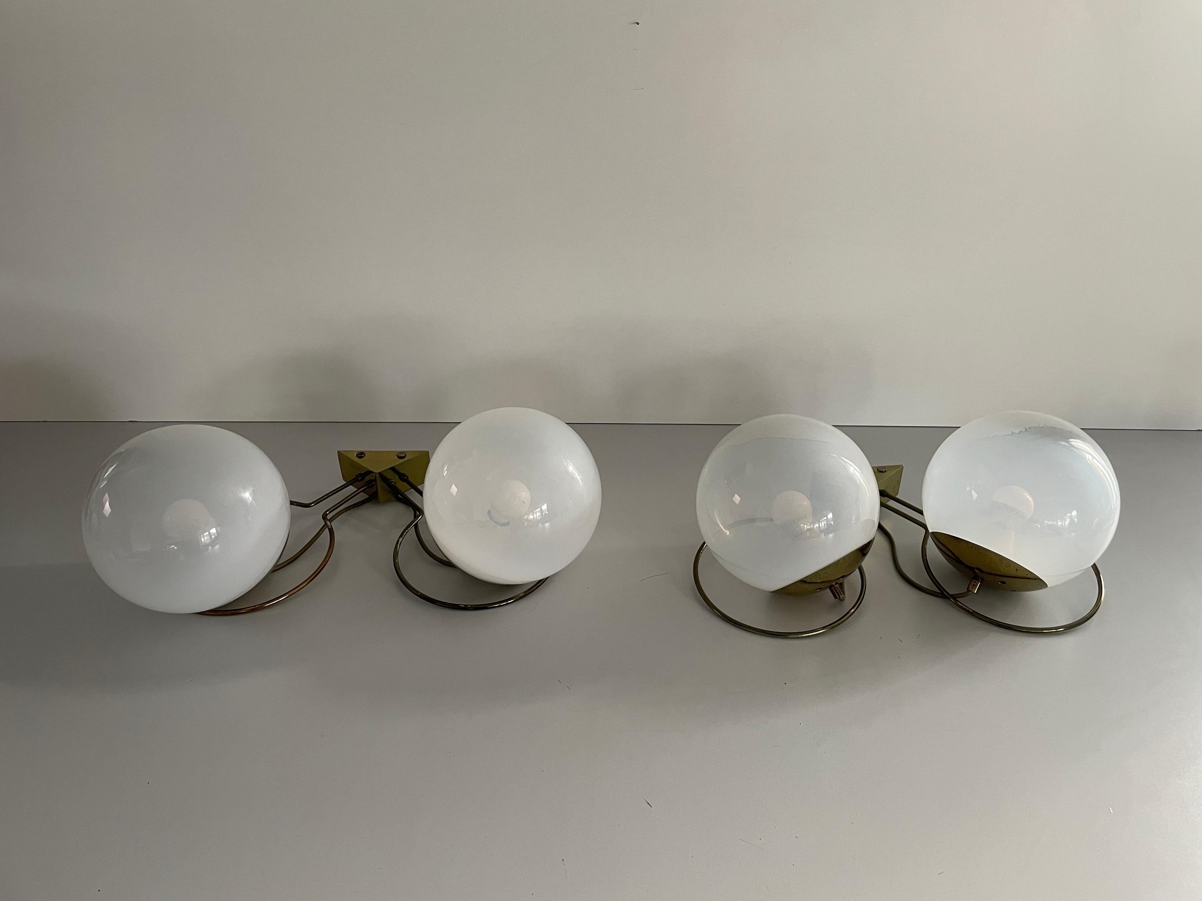 Mid-Century Modern Glass Ball and Brass Sconces by Gino Sarfatti, 1950s, Italy For Sale