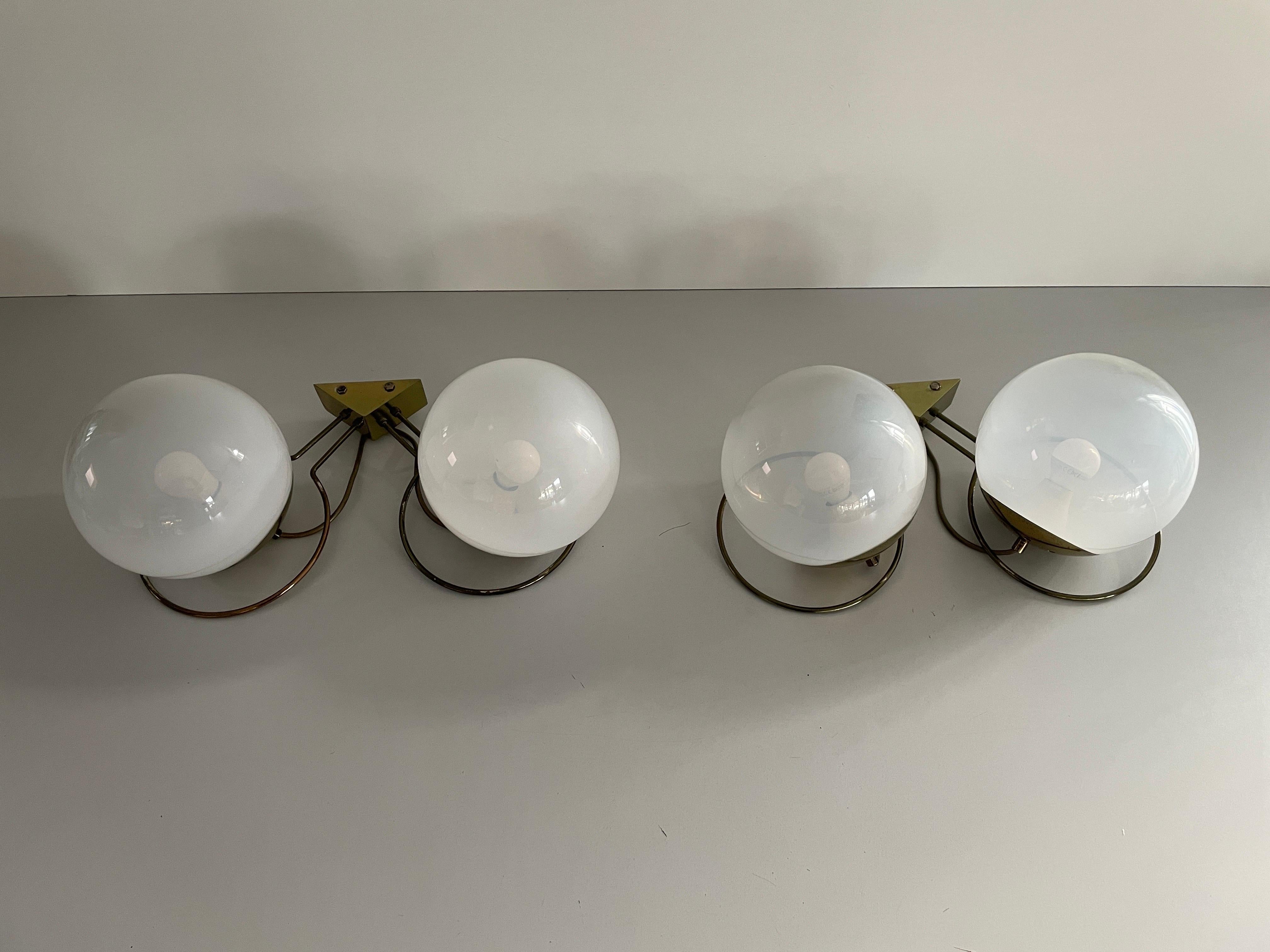 Italian Glass Ball and Brass Sconces by Gino Sarfatti, 1950s, Italy For Sale