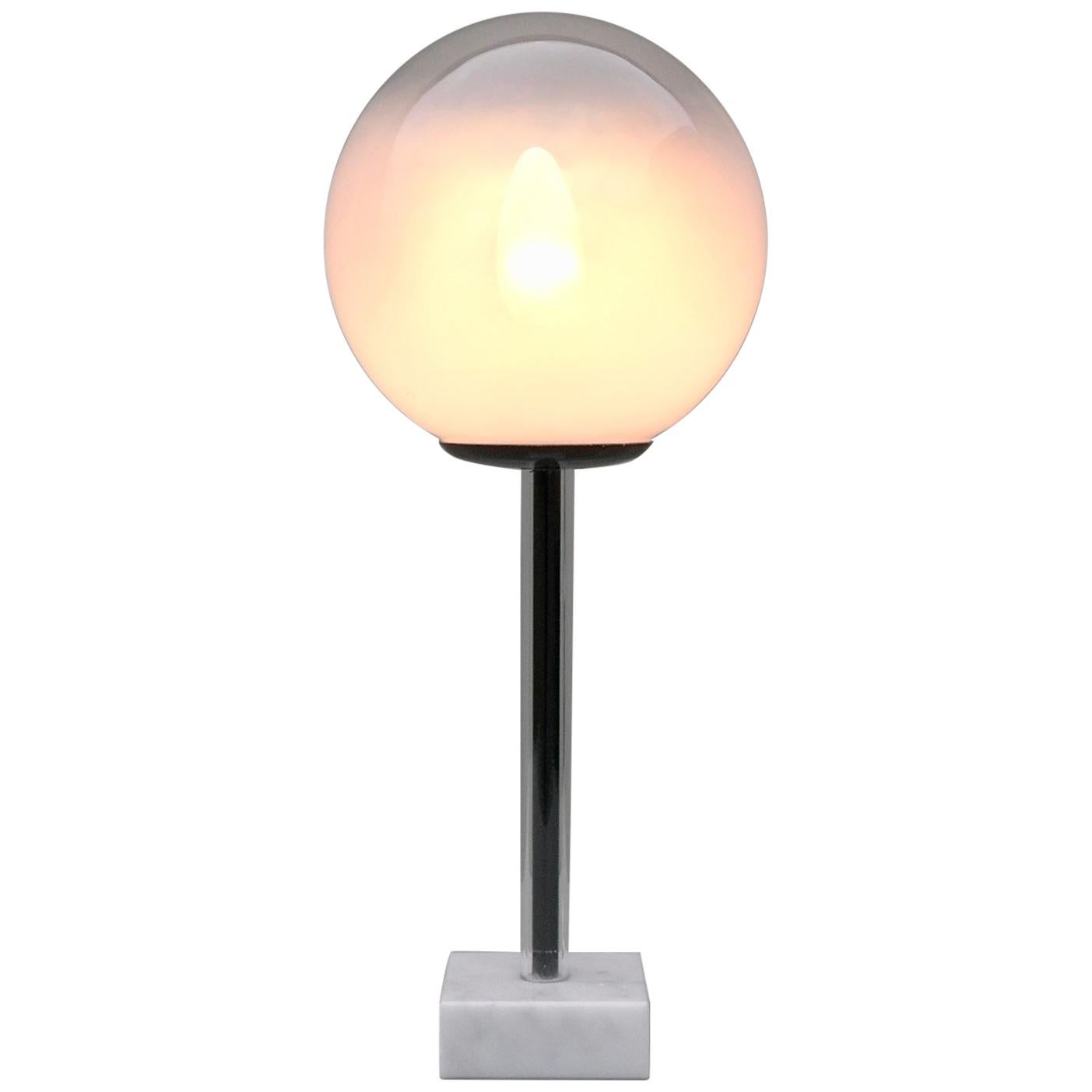 Glass Ball Table Lamp with White Marble Base, Italy, 1960s For Sale