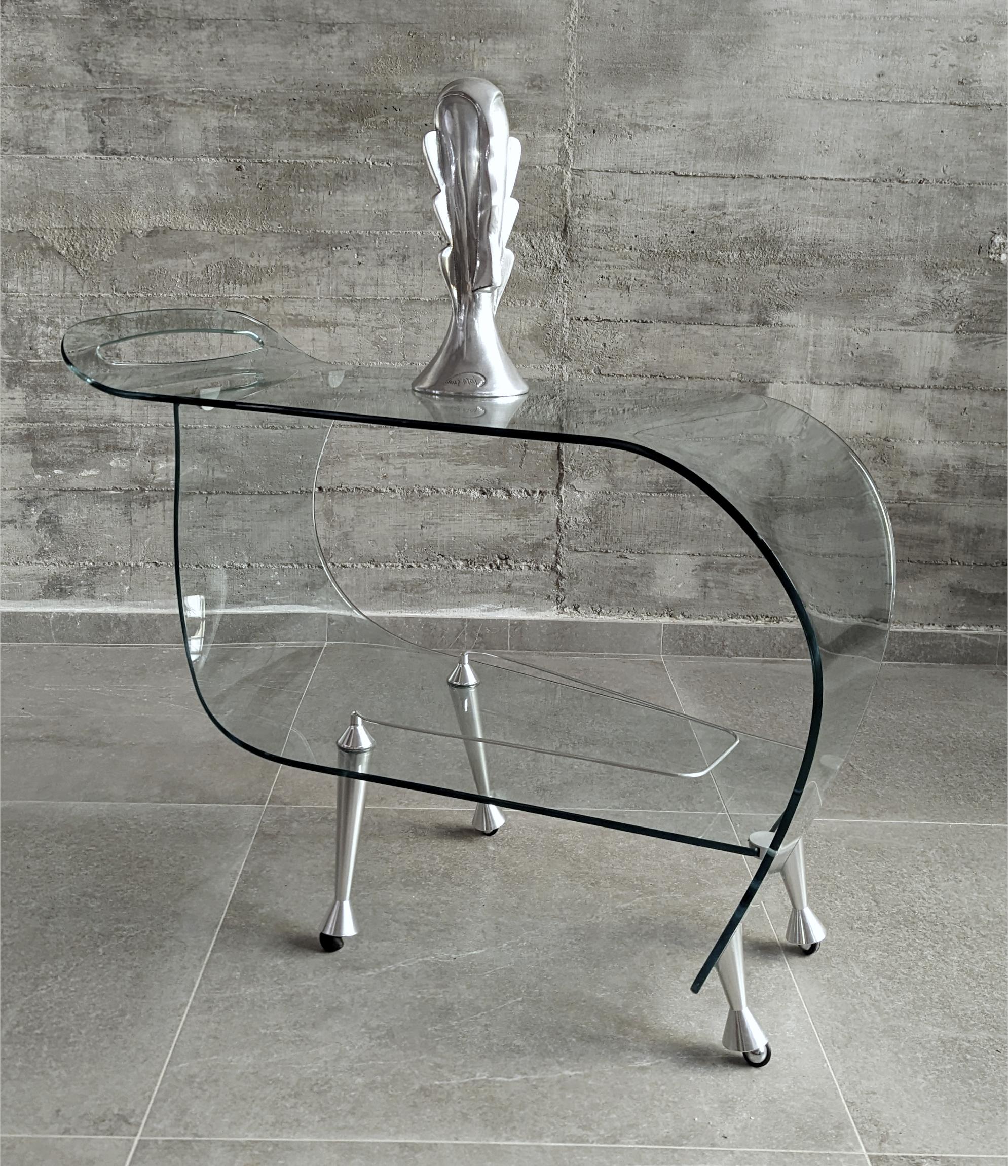 Glass bar cart trolley by Massimo Iosa-Ghini for Fiam, Italy, 1990s 4