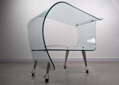 Glass bar cart trolley by Massimo Iosa-Ghini for Fiam, Italy, 1990s