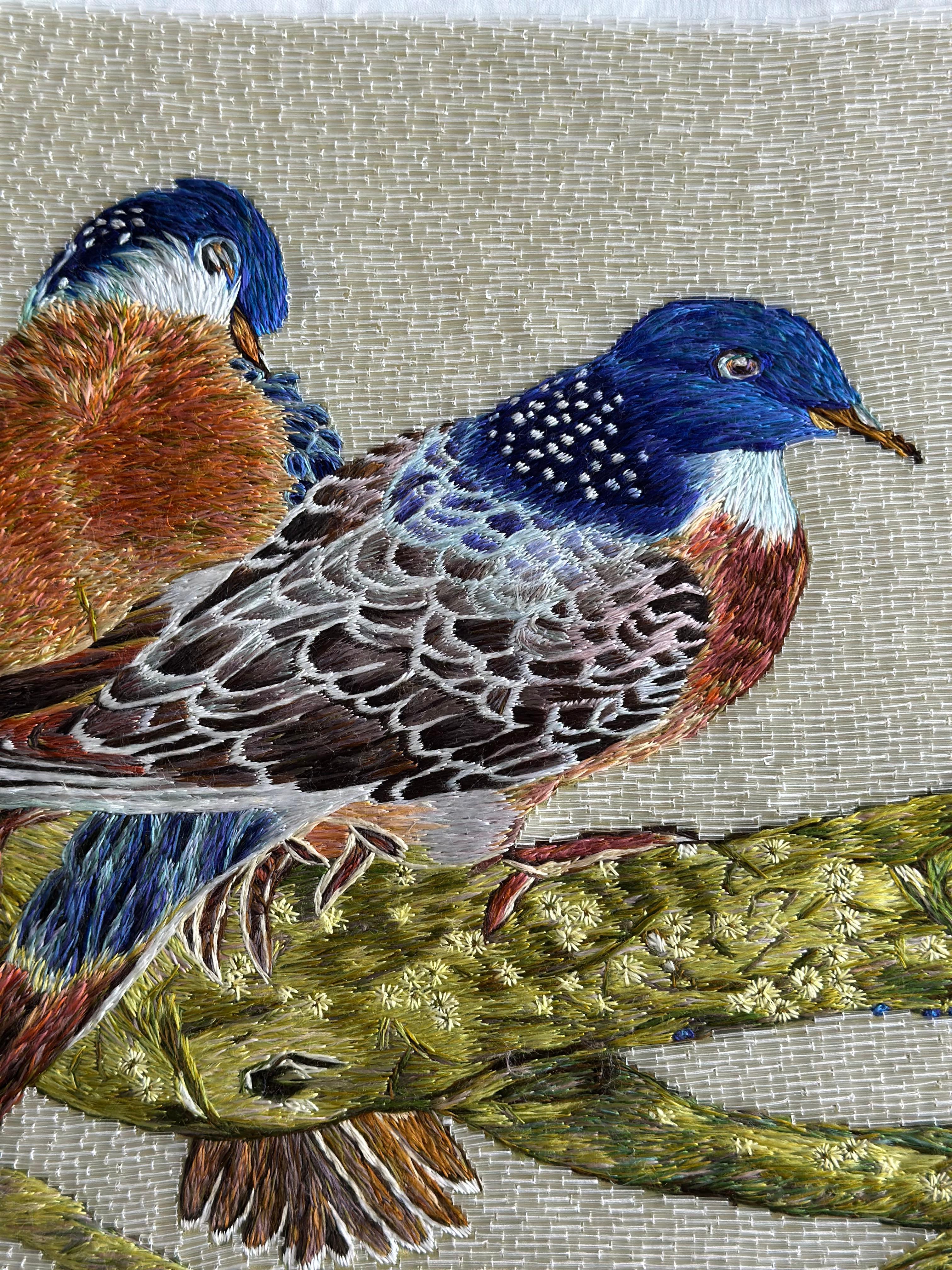 Glasperlen und feine Seidenstickerei, Frühlingsgarten, Fragment für Wandtafeln im Angebot 5