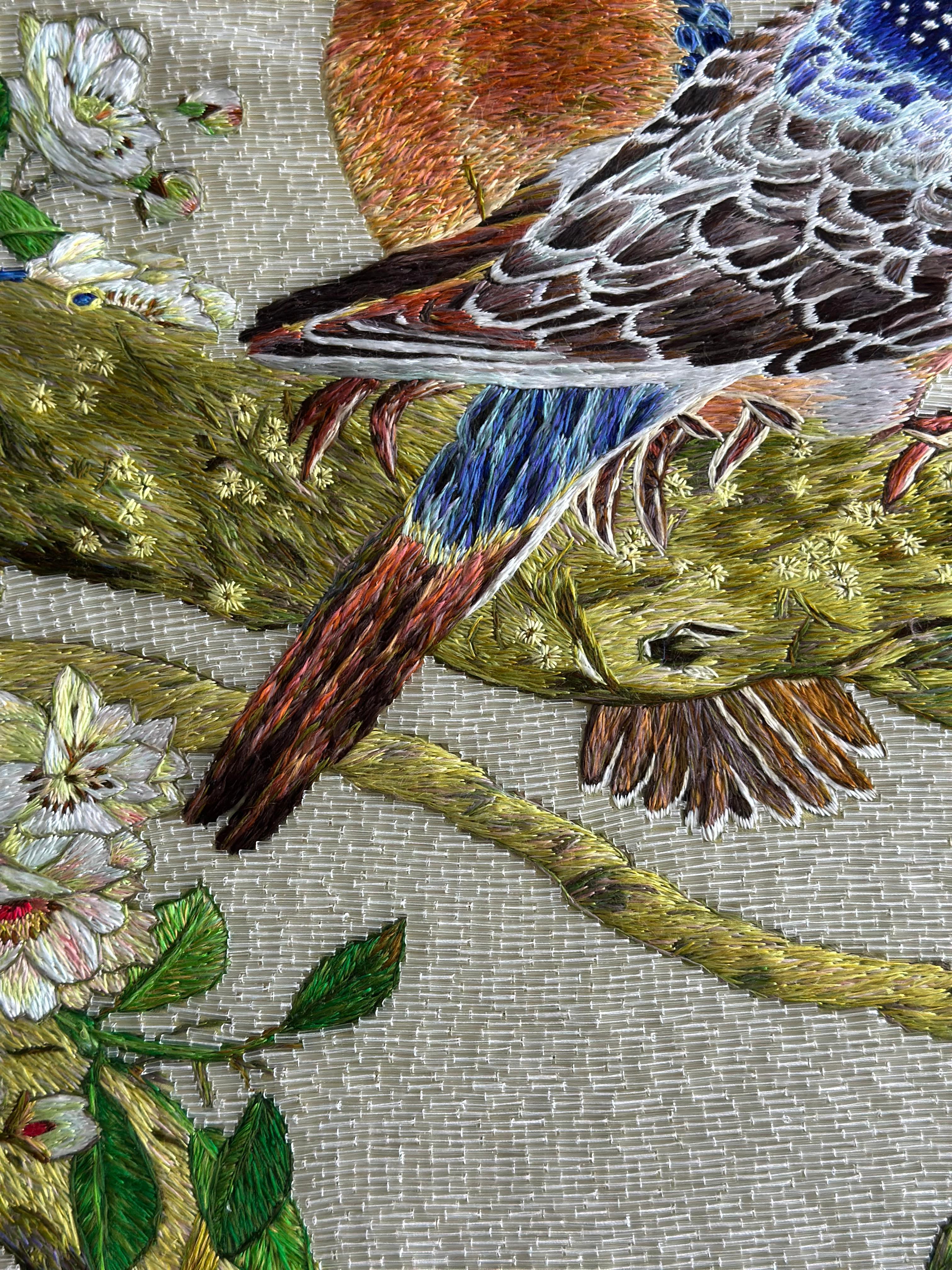 Glasperlen und feine Seidenstickerei, Frühlingsgarten, Fragment für Wandtafeln im Angebot 6