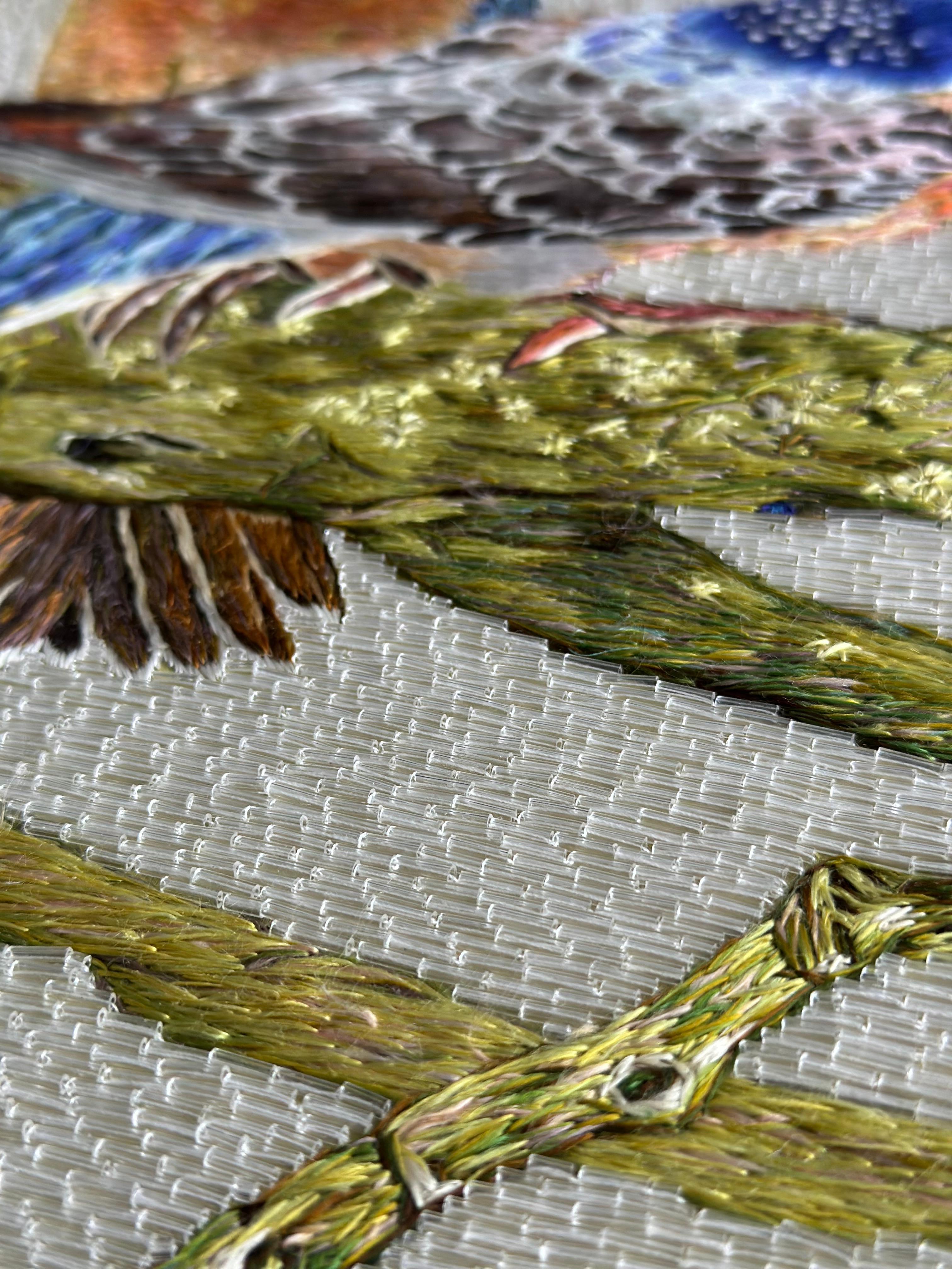 Glasperlen und feine Seidenstickerei, Frühlingsgarten, Fragment für Wandtafeln im Angebot 7