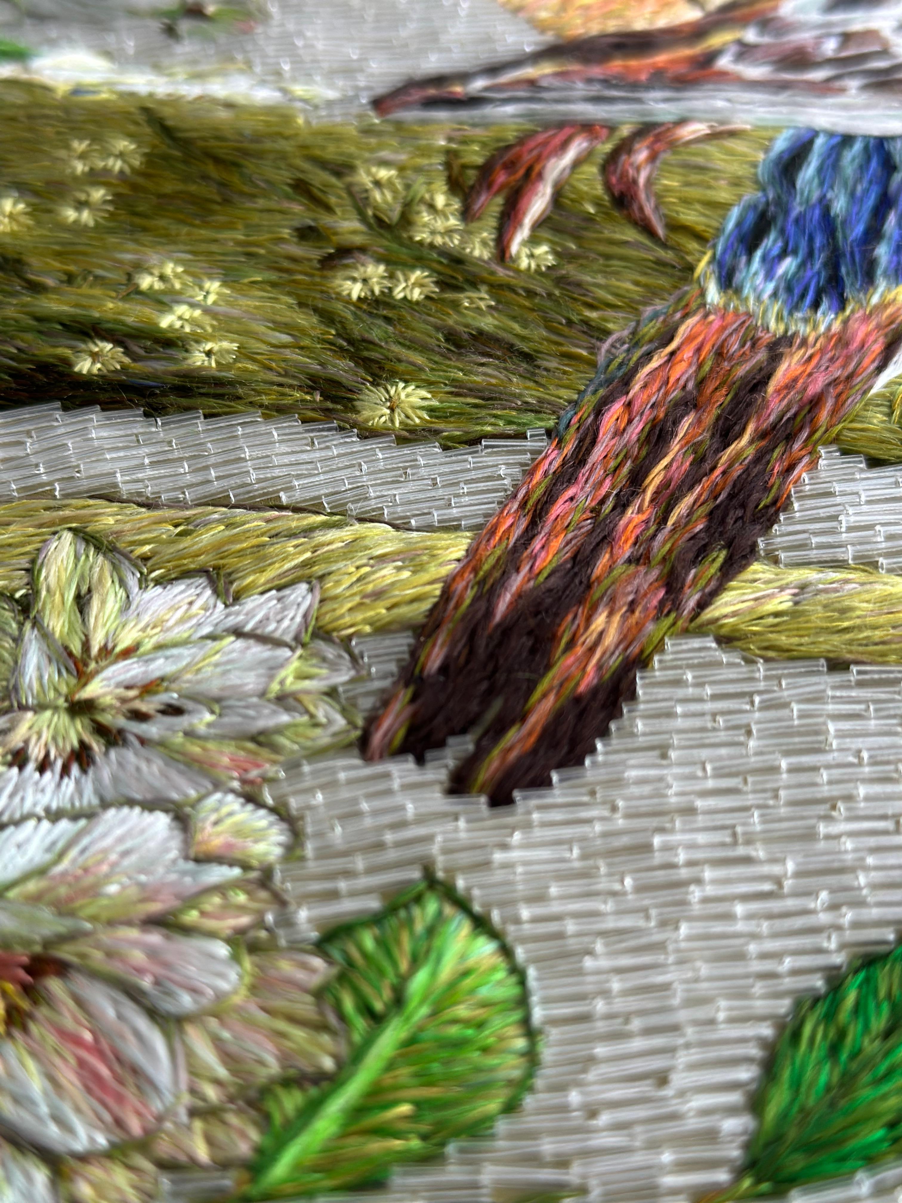 Glasperlen und feine Seidenstickerei, Frühlingsgarten, Fragment für Wandtafeln im Angebot 8