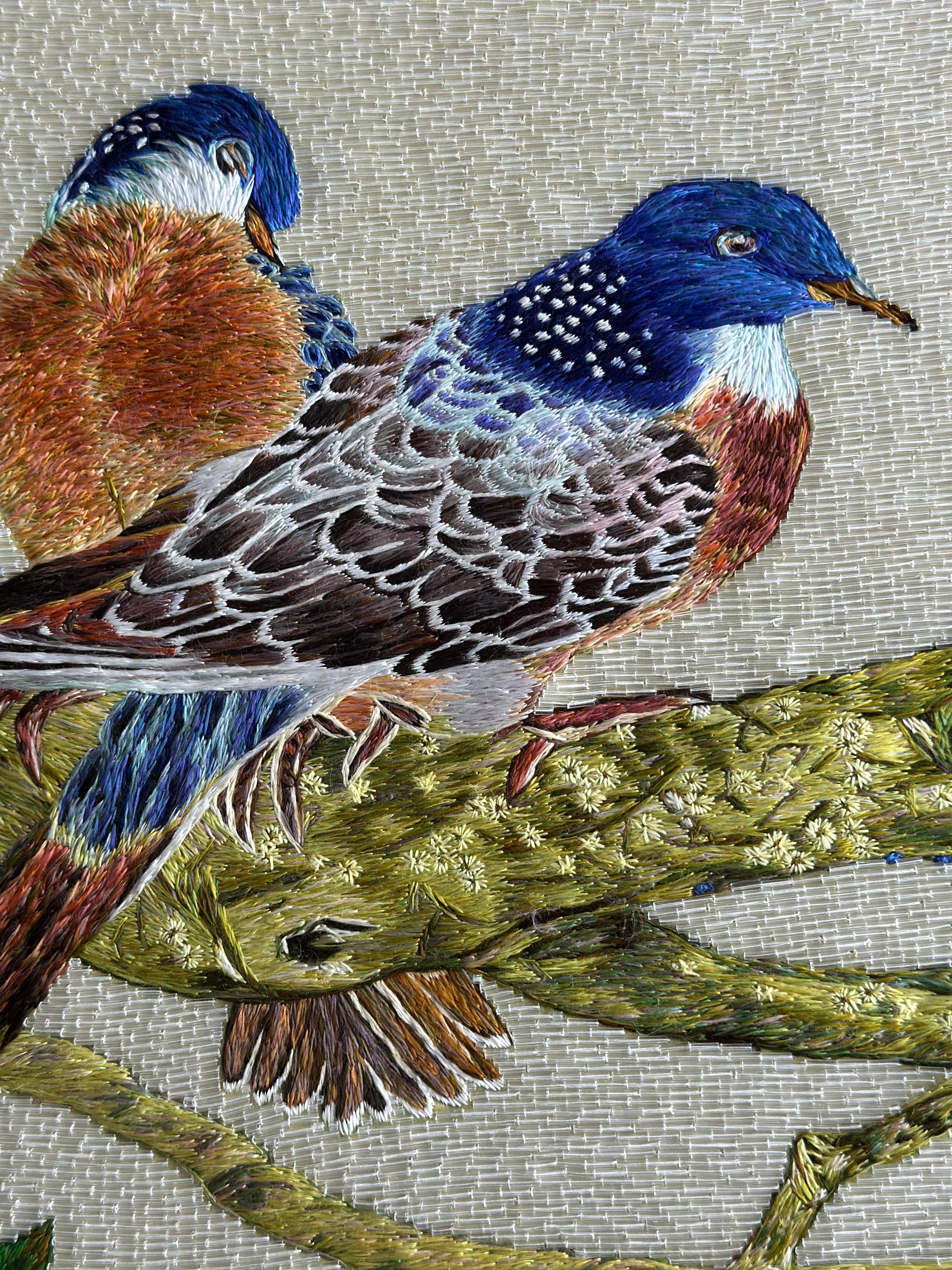 Glasperlen und feine Seidenstickerei, Frühlingsgarten, Fragment für Wandtafeln (Perlenbesetzt) im Angebot