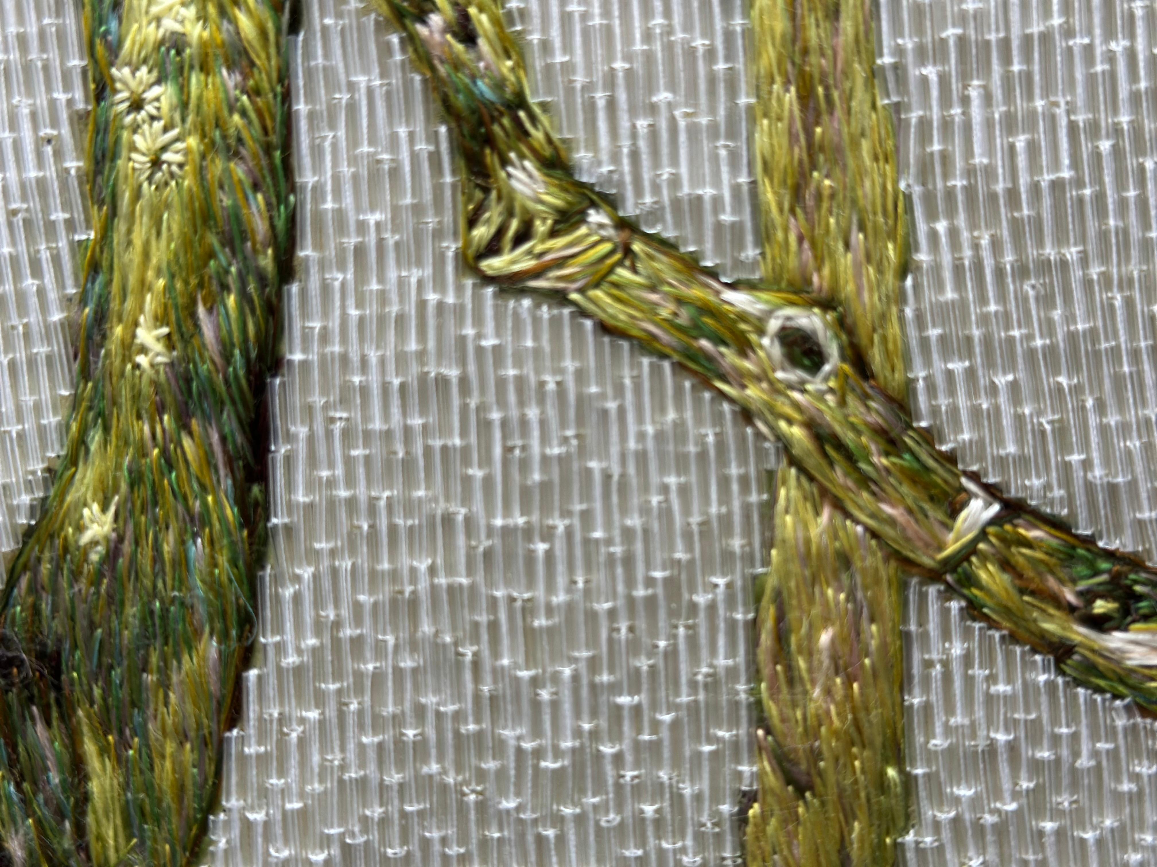 Glasperlen und feine Seidenstickerei, Frühlingsgarten, Fragment für Wandtafeln im Angebot 3