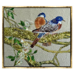 Cuentas de vidrio y bordado de seda fina, Jardín de primavera, Fragmento para paneles murales