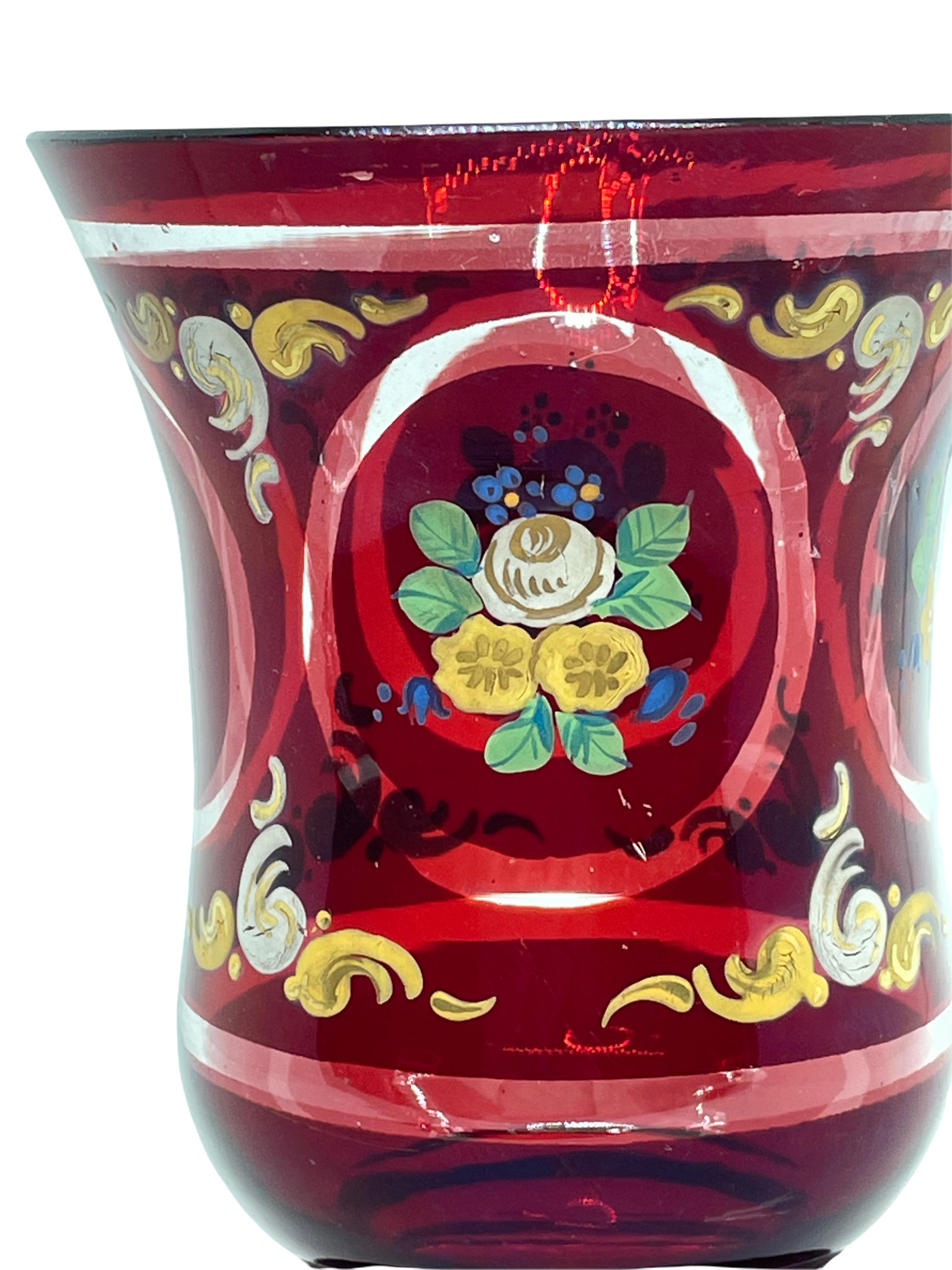 Glass Beaker, Ruby Red Colored with Enamel Paint, Bohemia, Mid 19th Century For Sale 3