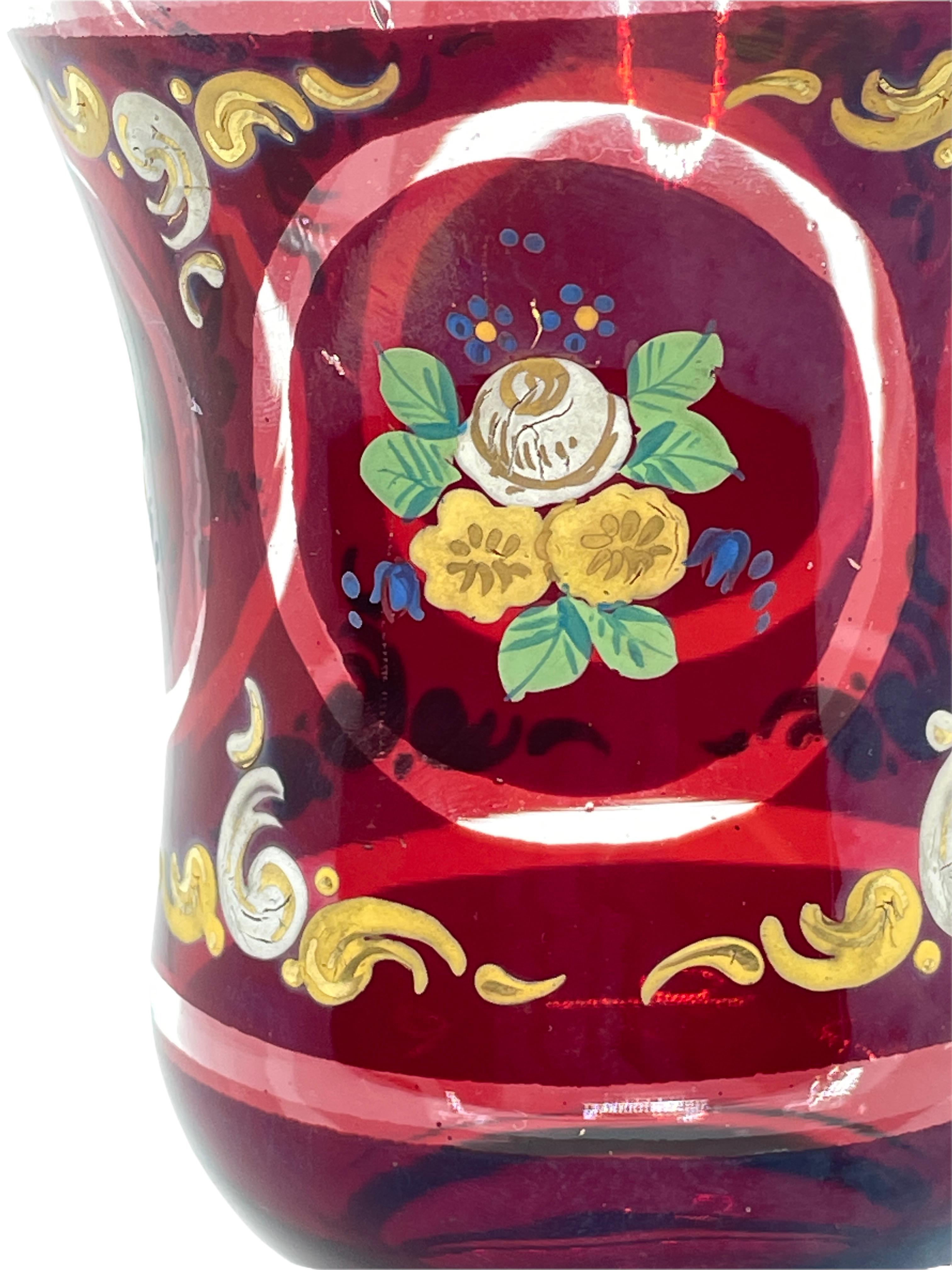 Glass Beaker, Ruby Red Colored with Enamel Paint, Bohemia, Mid 19th Century For Sale 1