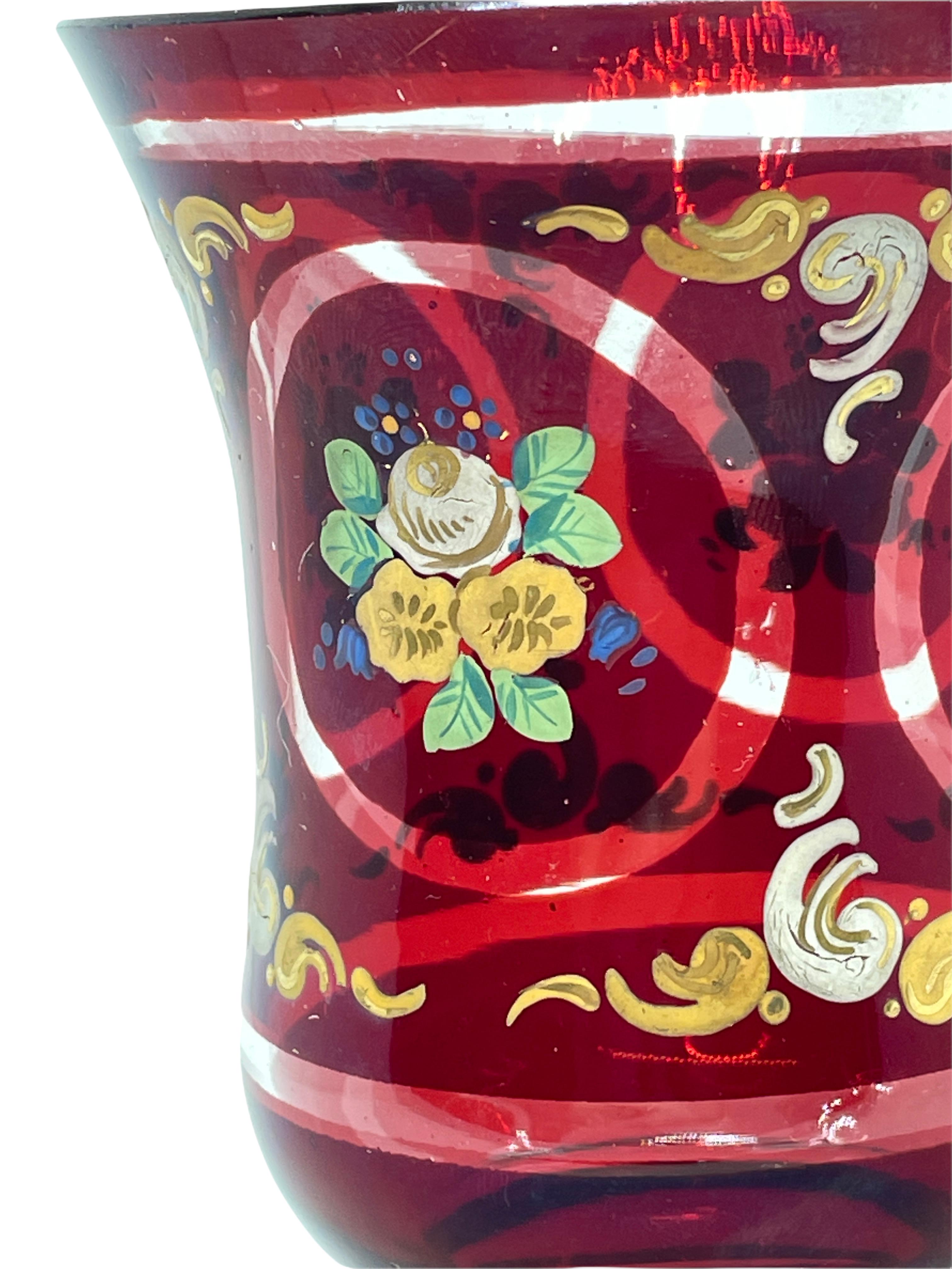 Glass Beaker, Ruby Red Colored with Enamel Paint, Bohemia, Mid 19th Century For Sale 2