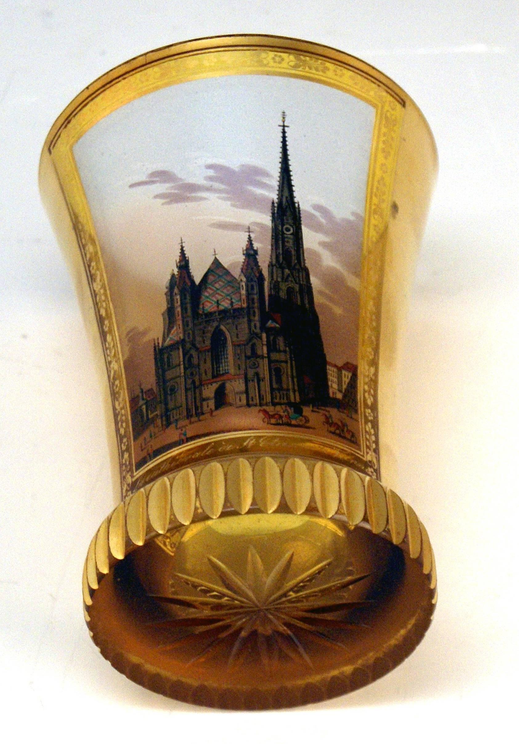 Hand-Painted Glass Biedermeier Transparent Beaker Church Saint Stephen Vienna Kothgasser 1825