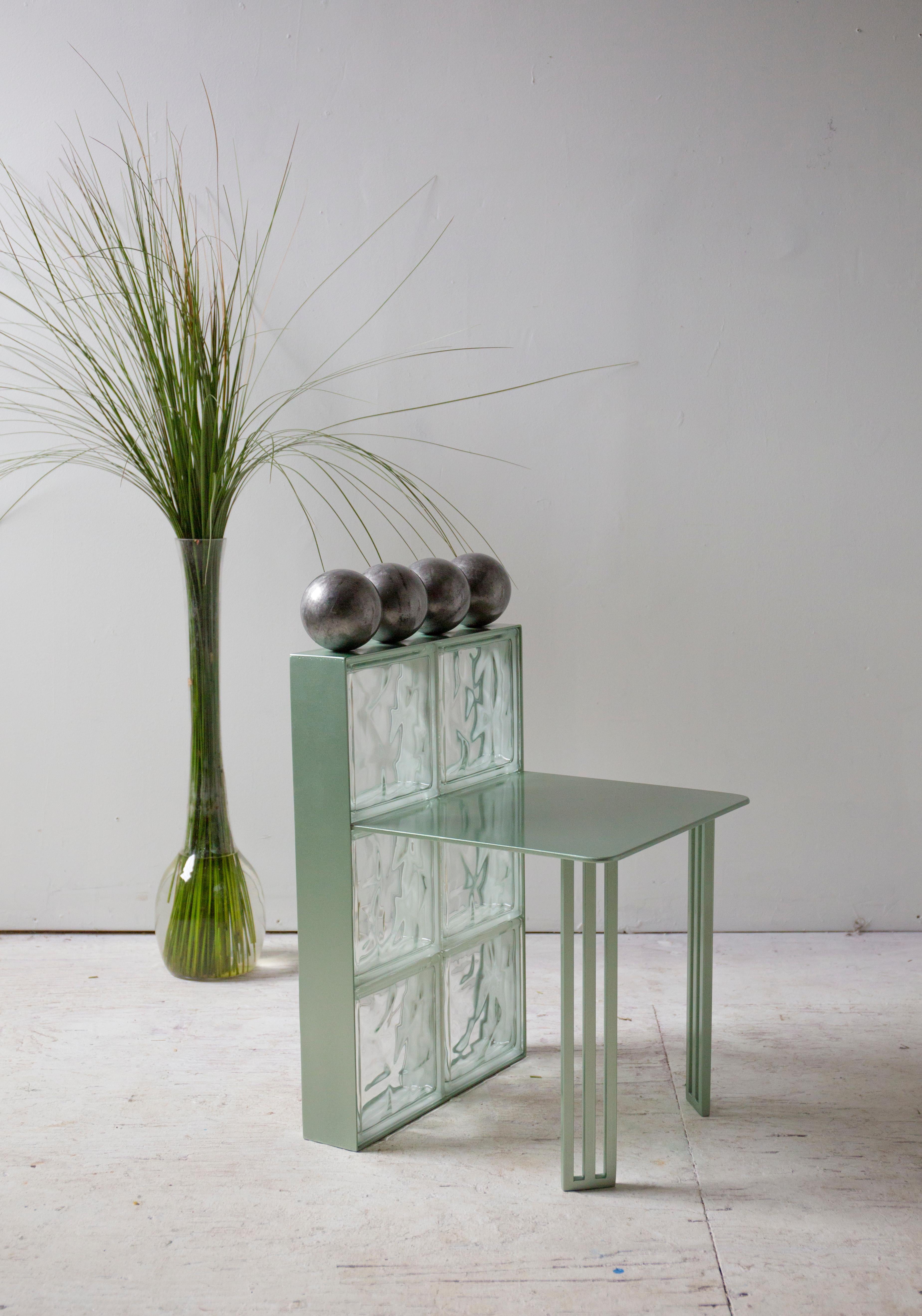 Glass Block and Steel Balls Chair In New Condition For Sale In Brooklyn, NY