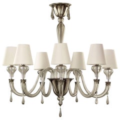 Glass Blown Murano Chandelier with Glass-Drops and Shades Fine Italian Art