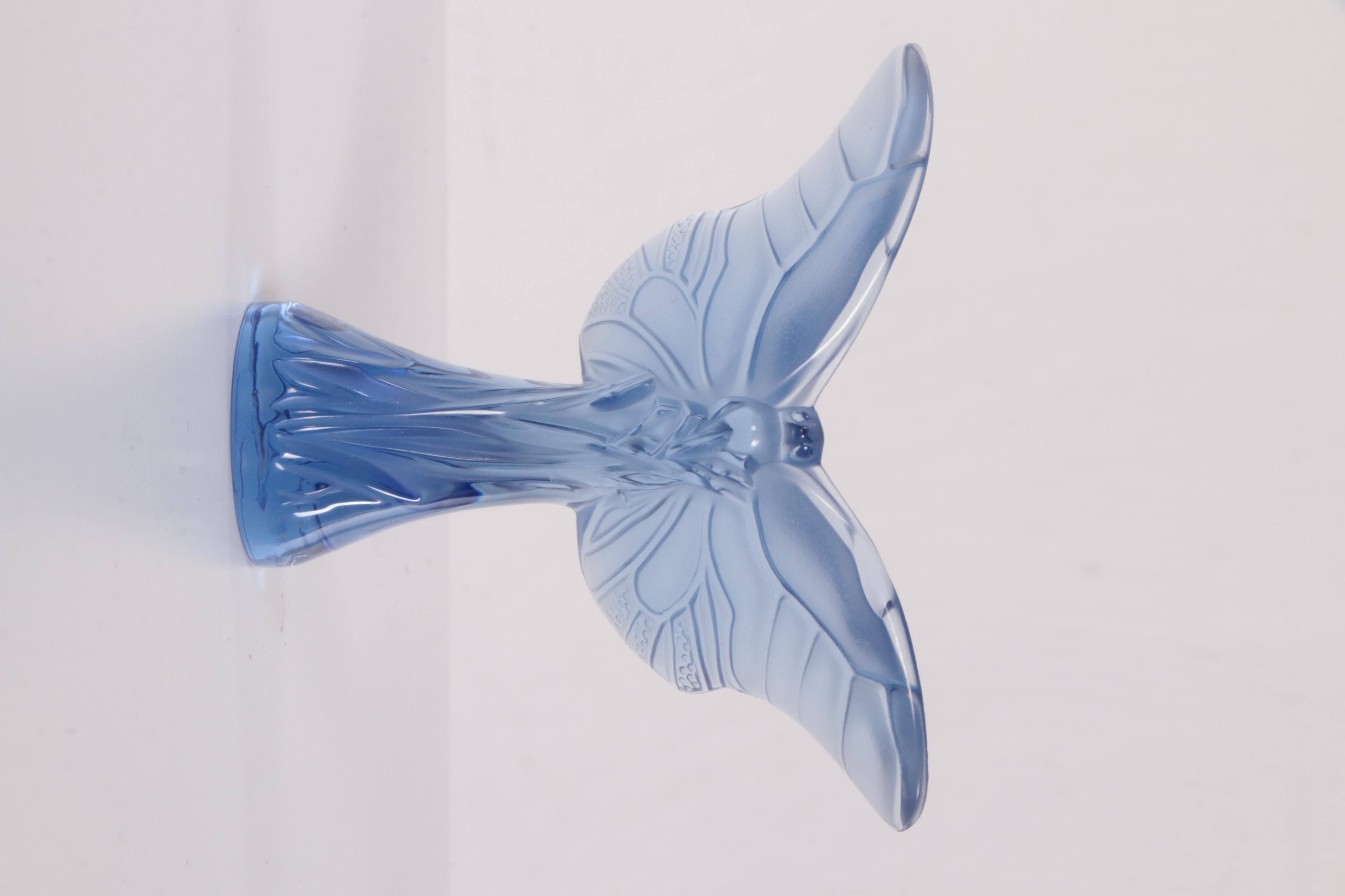 Glass Blue Butterfly Sculpture Lalique France, 1980 For Sale 2