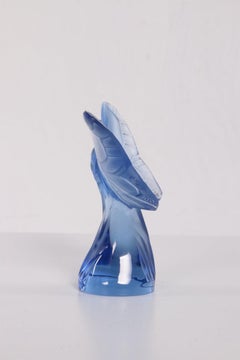 Glass Blue Butterfly Sculpture Lalique France, 1980
