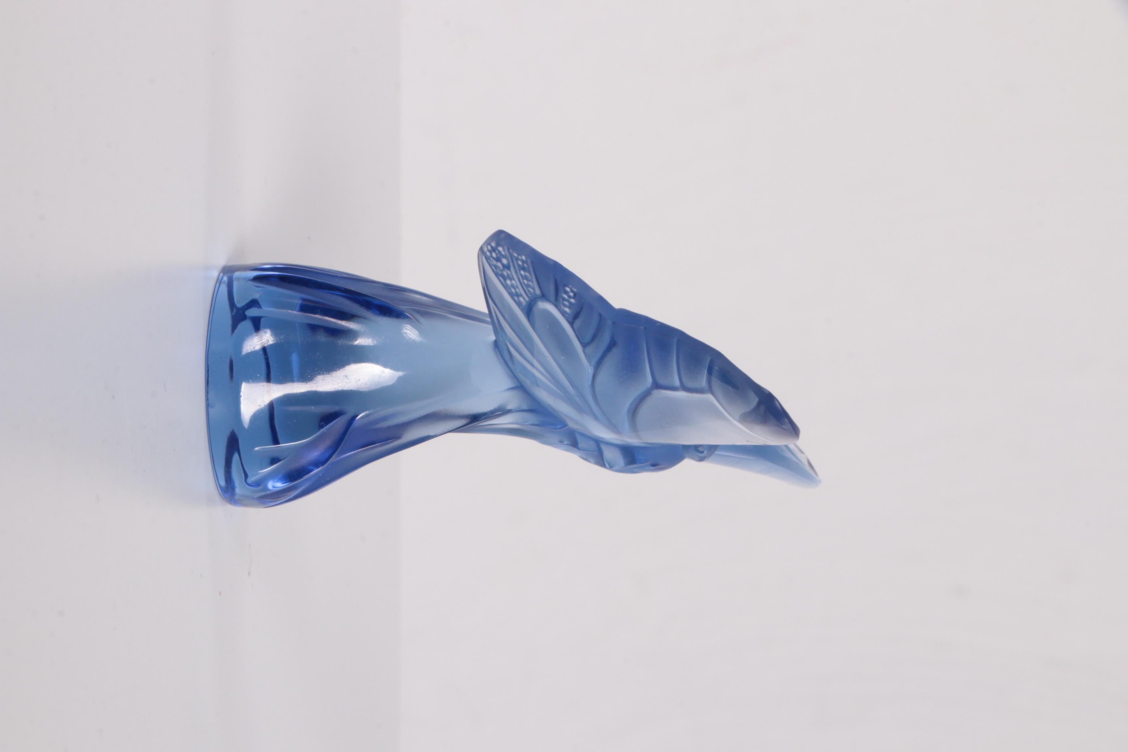 Art Deco Glass Blue Butterfly Sculpture Lalique France, 1980 For Sale
