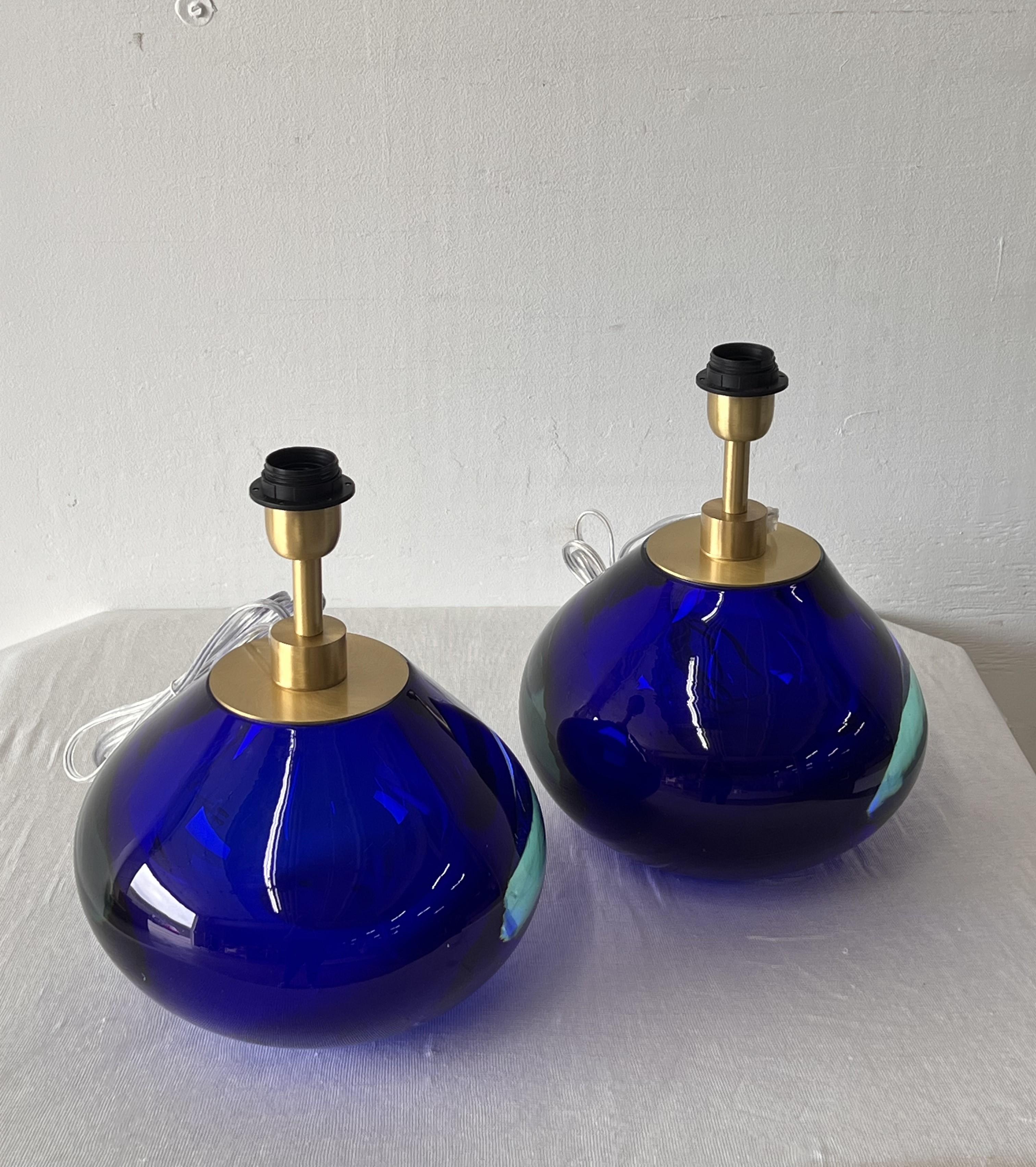 Lámparas de mesa de cristal azul de Alberto Dona en Excelente estado para la venta en Red Lion, PA
