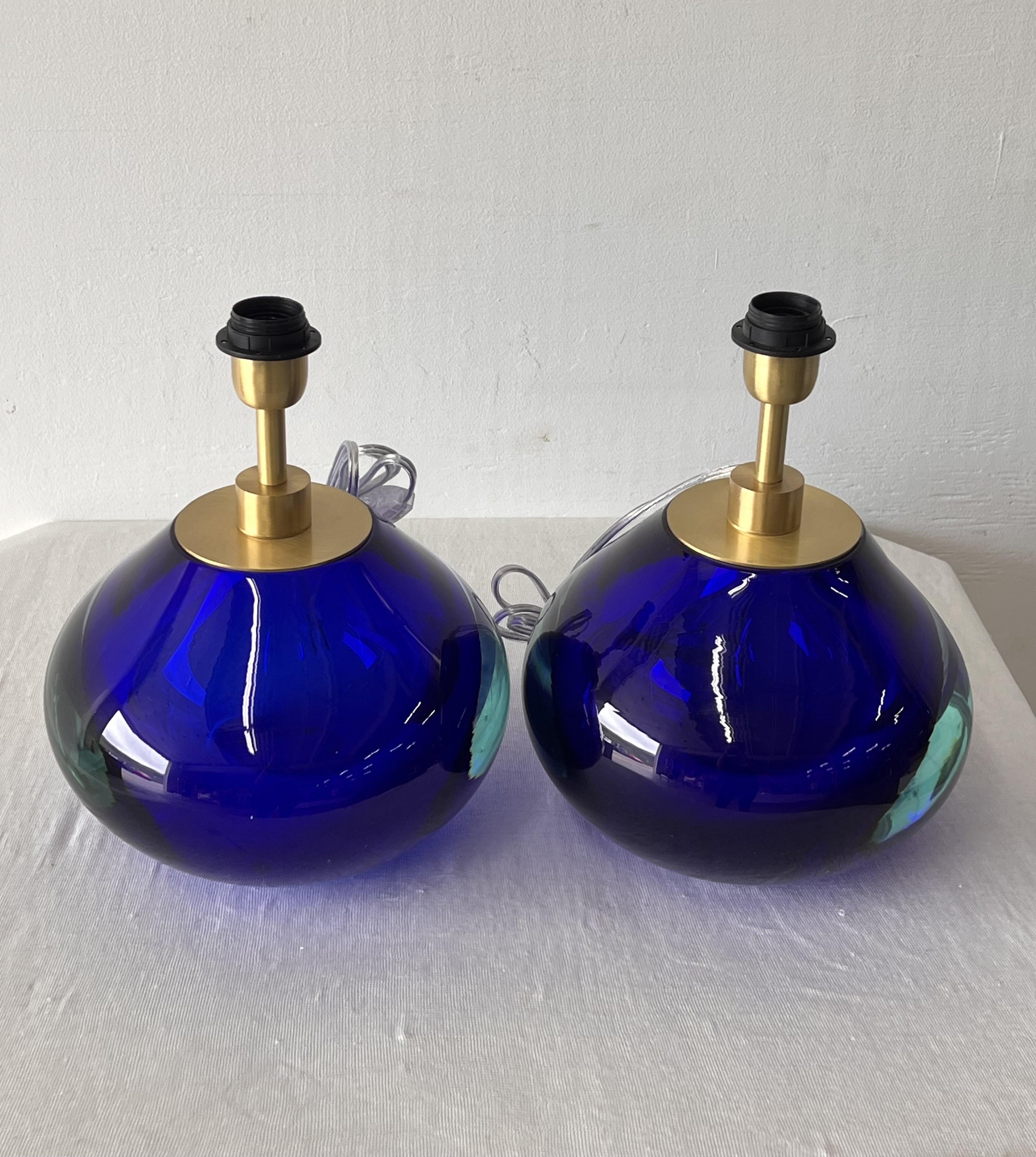 Lámparas de mesa de cristal azul de Alberto Dona Cristal de Murano en venta