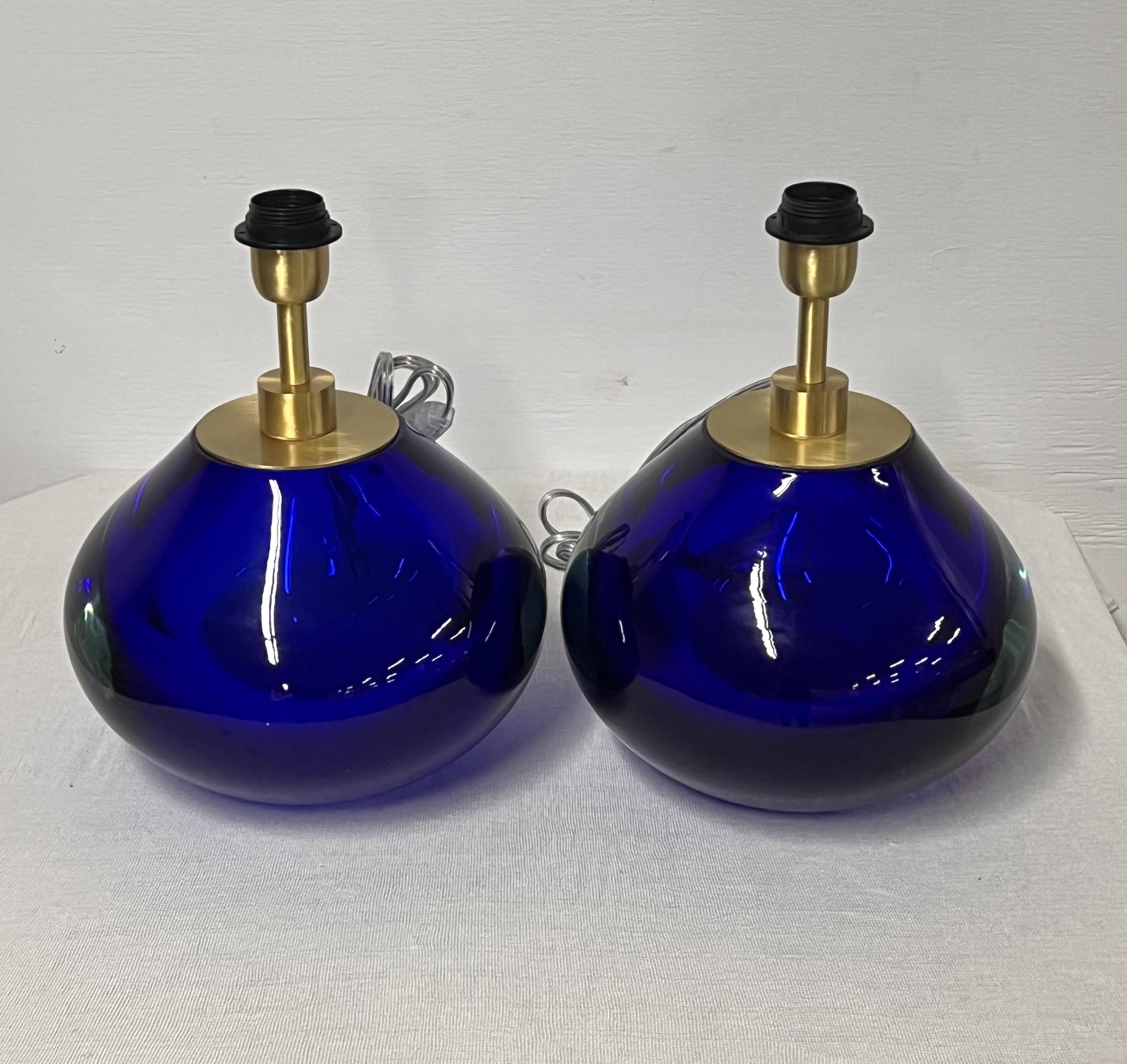 Lámparas de mesa de cristal azul de Alberto Dona en venta 1