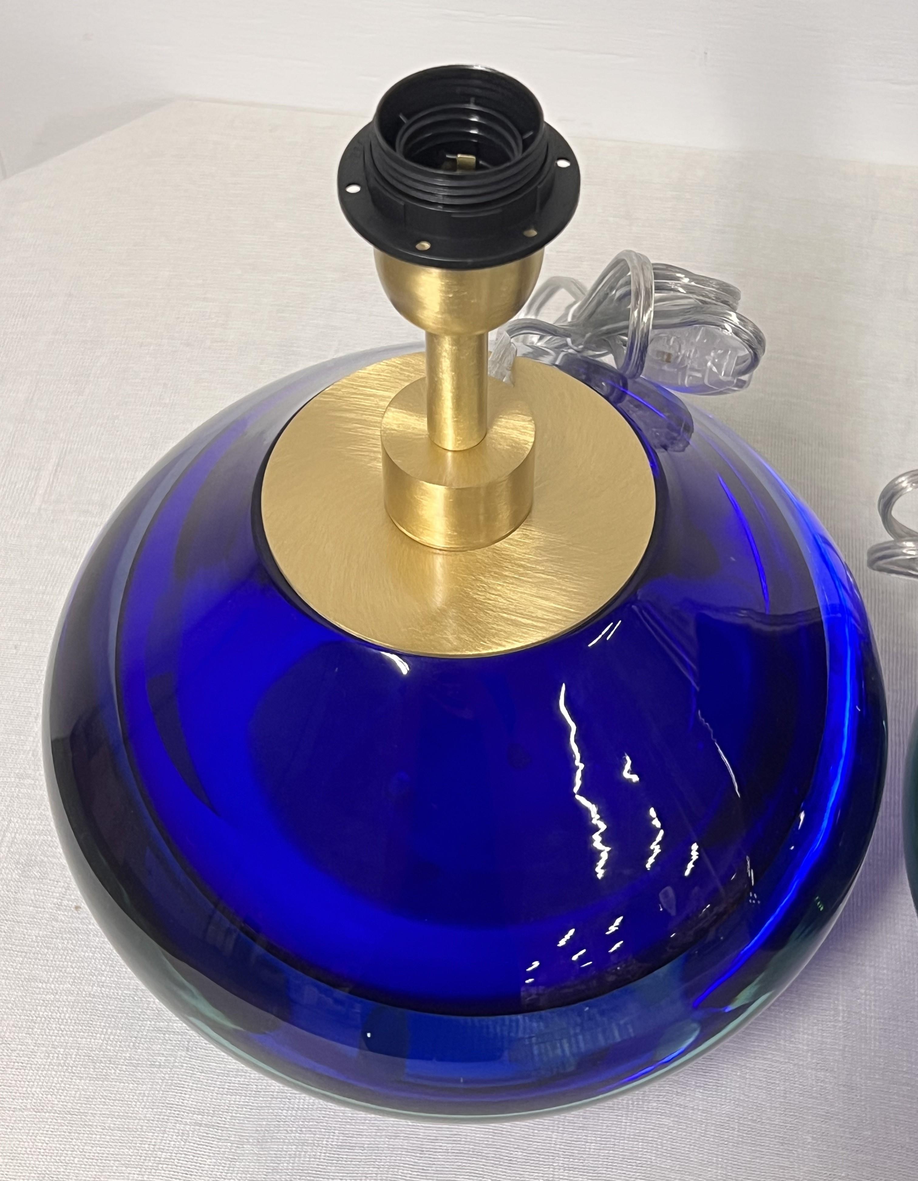 Lámparas de mesa de cristal azul de Alberto Dona en venta 2