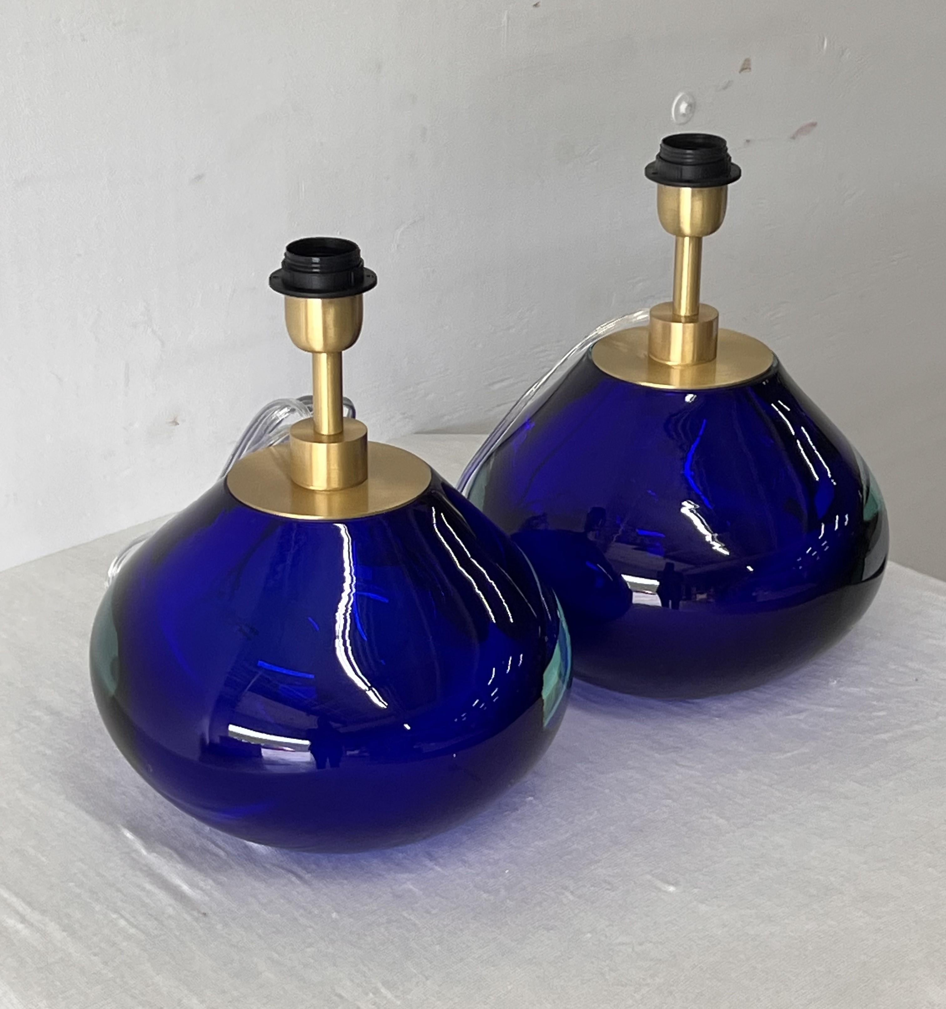 Lámparas de mesa de cristal azul de Alberto Dona en venta 3