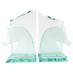 Glass bookends showing horse heads vienna around 1970s