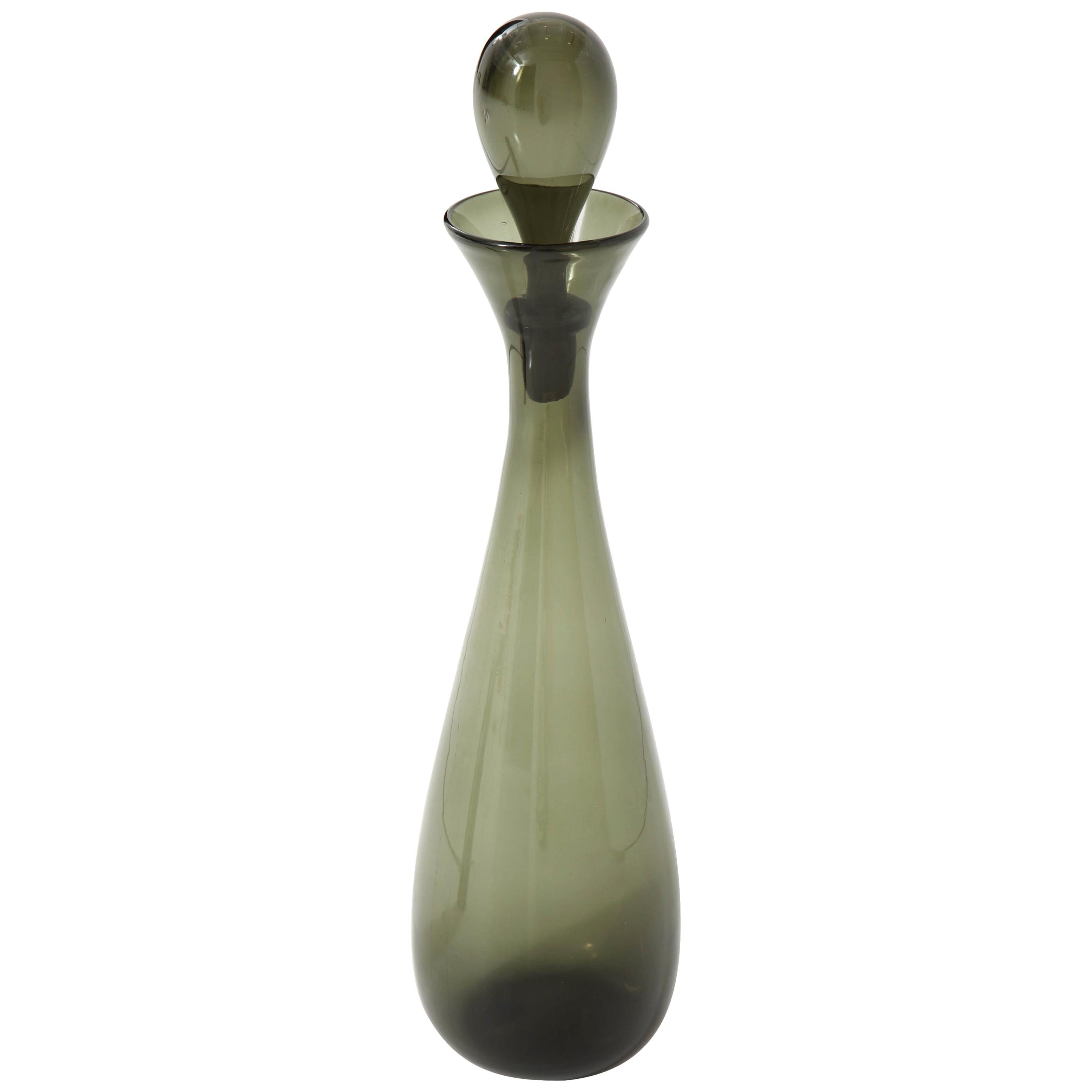 Glass Bottle, Midcentury, Grey Tall Glass Bottle, Italy, C 1950, Good Condition For Sale