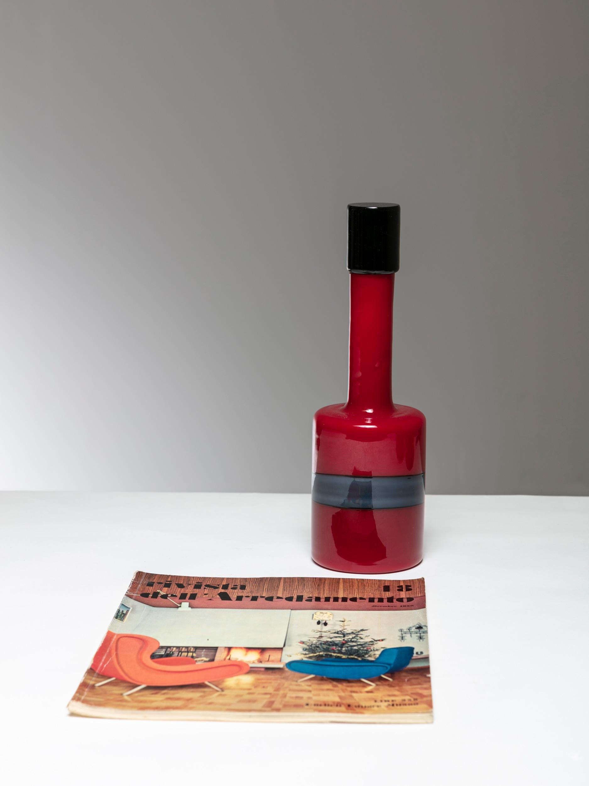 Mid-Century Modern Rare Murano Glass Bottle by Fulvio Bianconi for Vistosi, Italy, 1960s For Sale