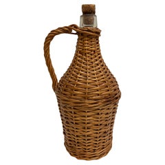 Glass Bottle in Woven Basket Wicker Ratan Vintage Germany, 1960s