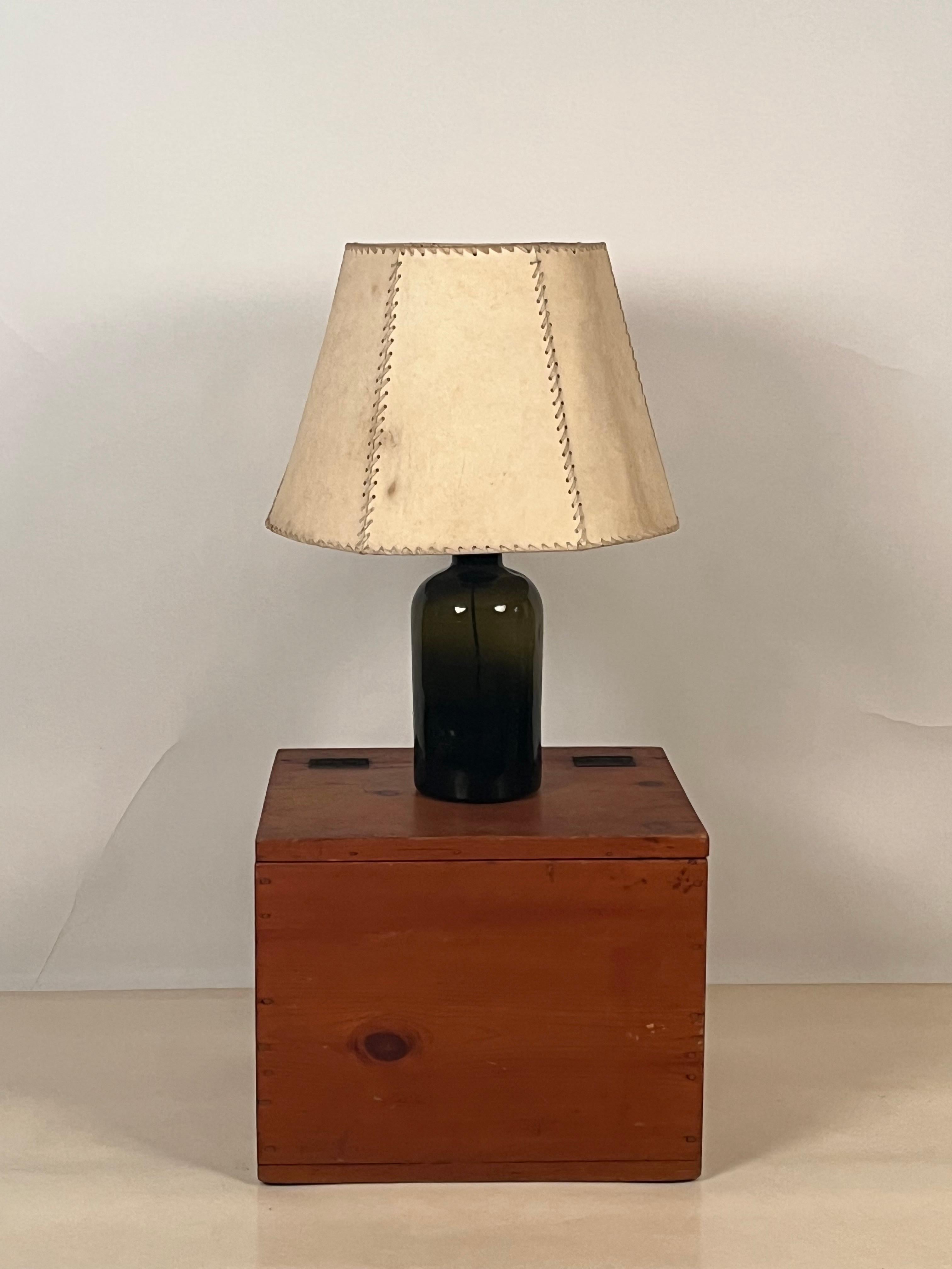 Glass Bottle & Parchment Shade Lamp with Pine Box in the style of Luis Barragan For Sale 3