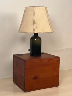Glass Bottle & Parchment Shade Lamp with Pine Box in the style of Luis Barragán