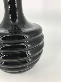 Black Murano glass vase with a red coral stopper, made in Italy 2000's