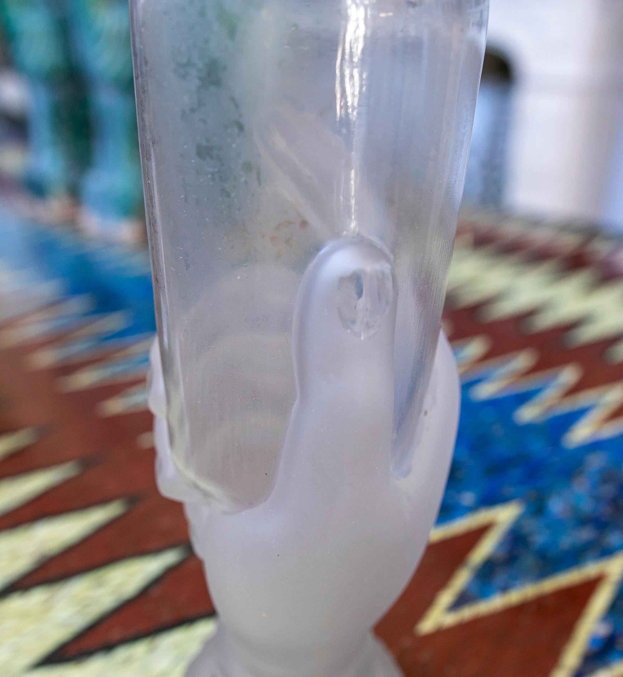 Glass Bottle with Hand-Shaped Base and Translucent and Normal Finishes For Sale 1